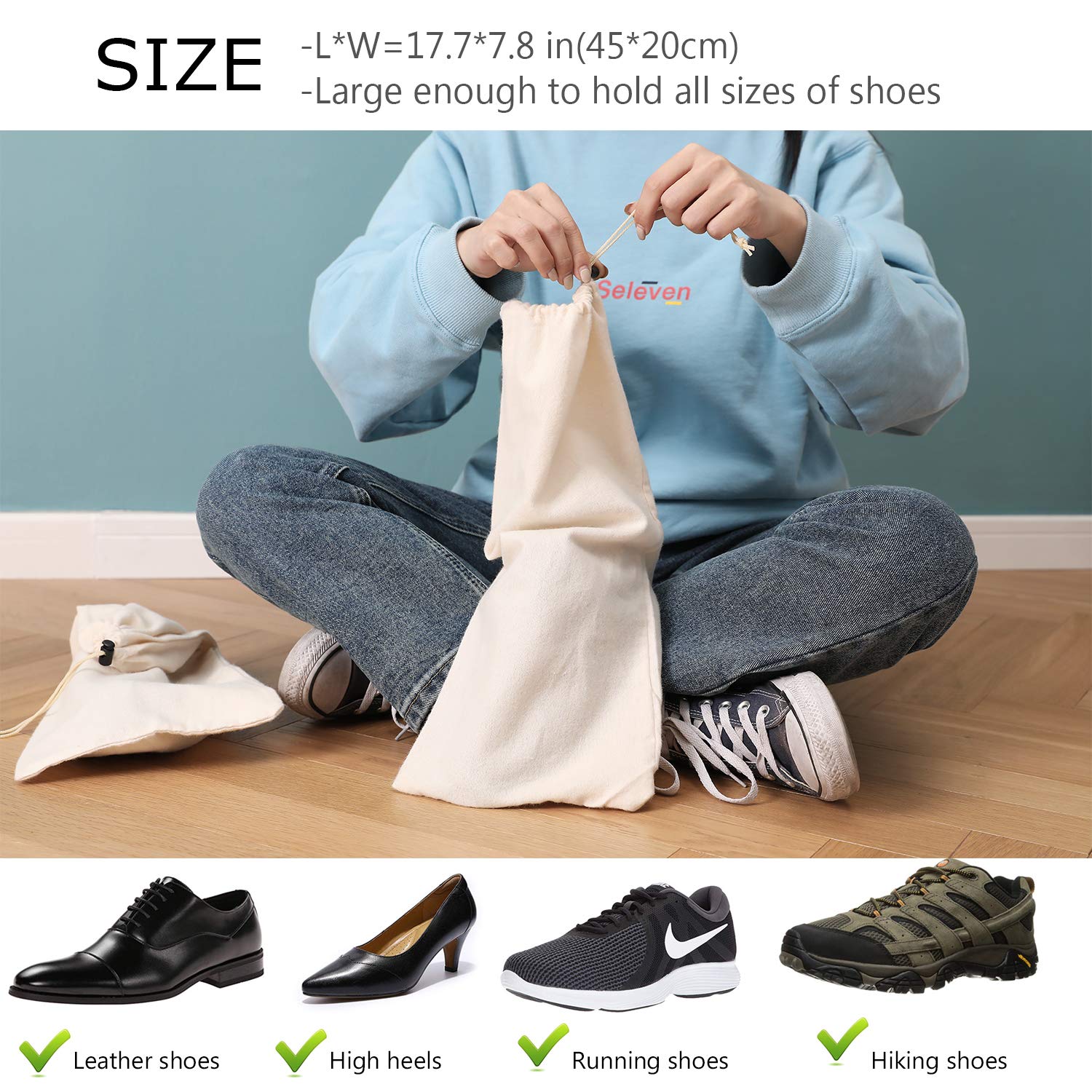 PlasMaller Bolsas de almacenamiento de zapatos 100 % algodón con cordón para hombres y mujeres para viajes, protección y almacenamiento de zapatos, Beige, juego de 8, Talla única