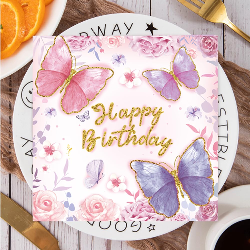 40 Tovaglioli Usa E Getta Rosa Con Farfalla E Lamina Oro – 33x33 Cm, Perfetti Per Feste Di Compleanno E Decorazioni Tavola - 2