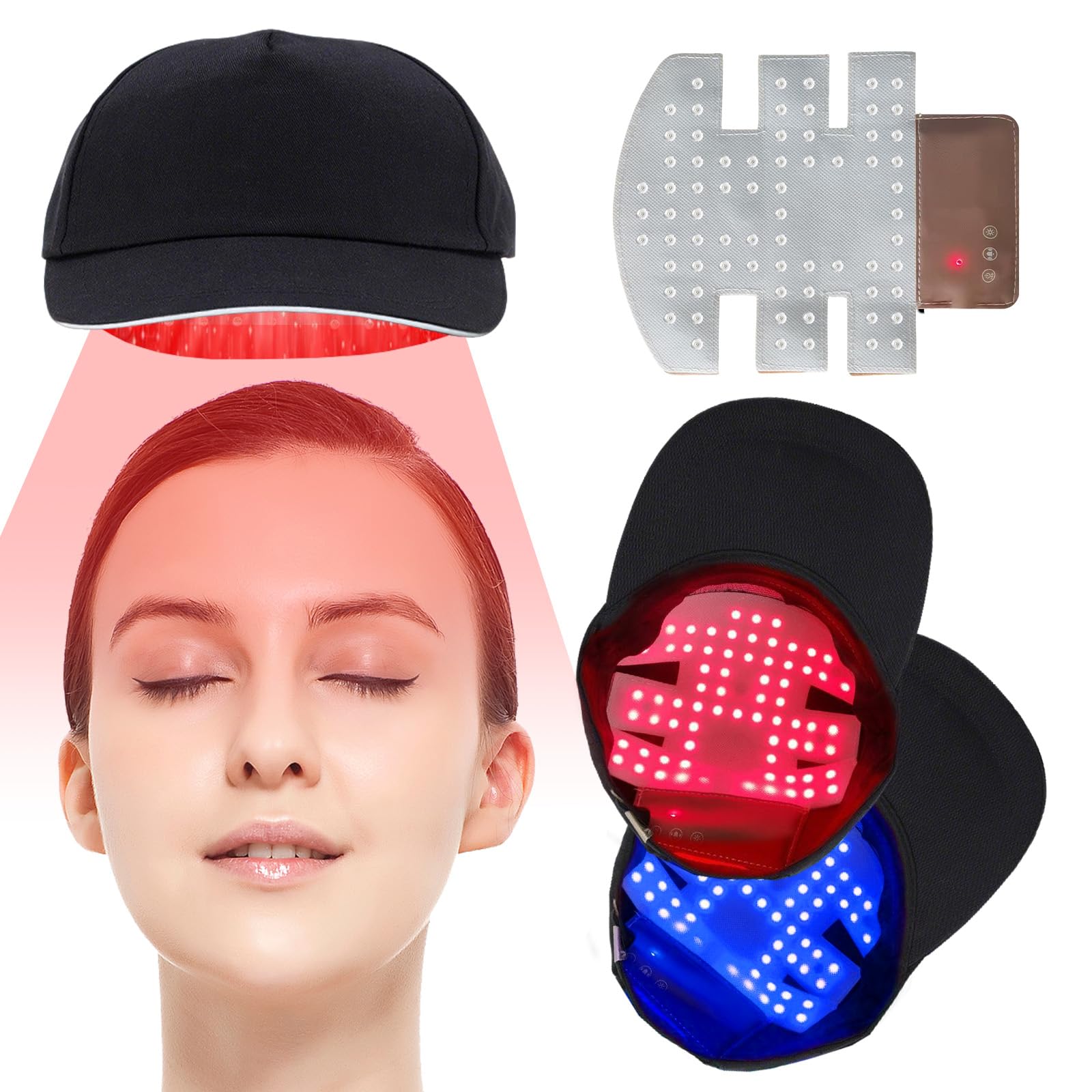 Bonnet de croissance capillaire, bonnet thérapeutique à perles LED (470 nm, 660 nm, 850 nm), rayonnement rouge et bleu, augmente l'activité des follicules pileux, soin capillaire anti-chute,