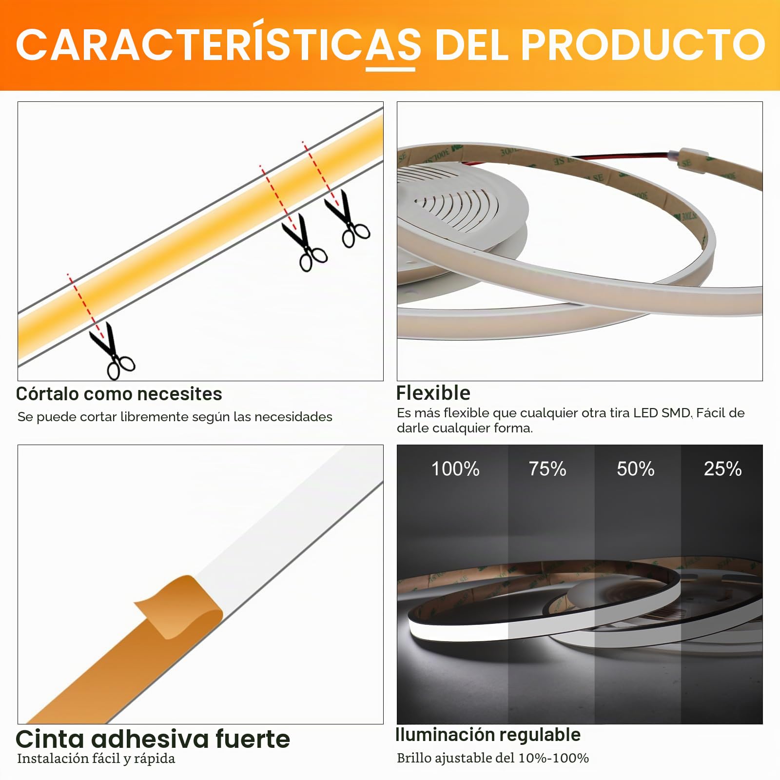 Tira de luz LED COB de neón resistente al agua IP68, 12 V, 16.4 pies, 6000 K, silicona, flexible, para decoración al aire libre, baño, piscina (sin fuente de alimentación)