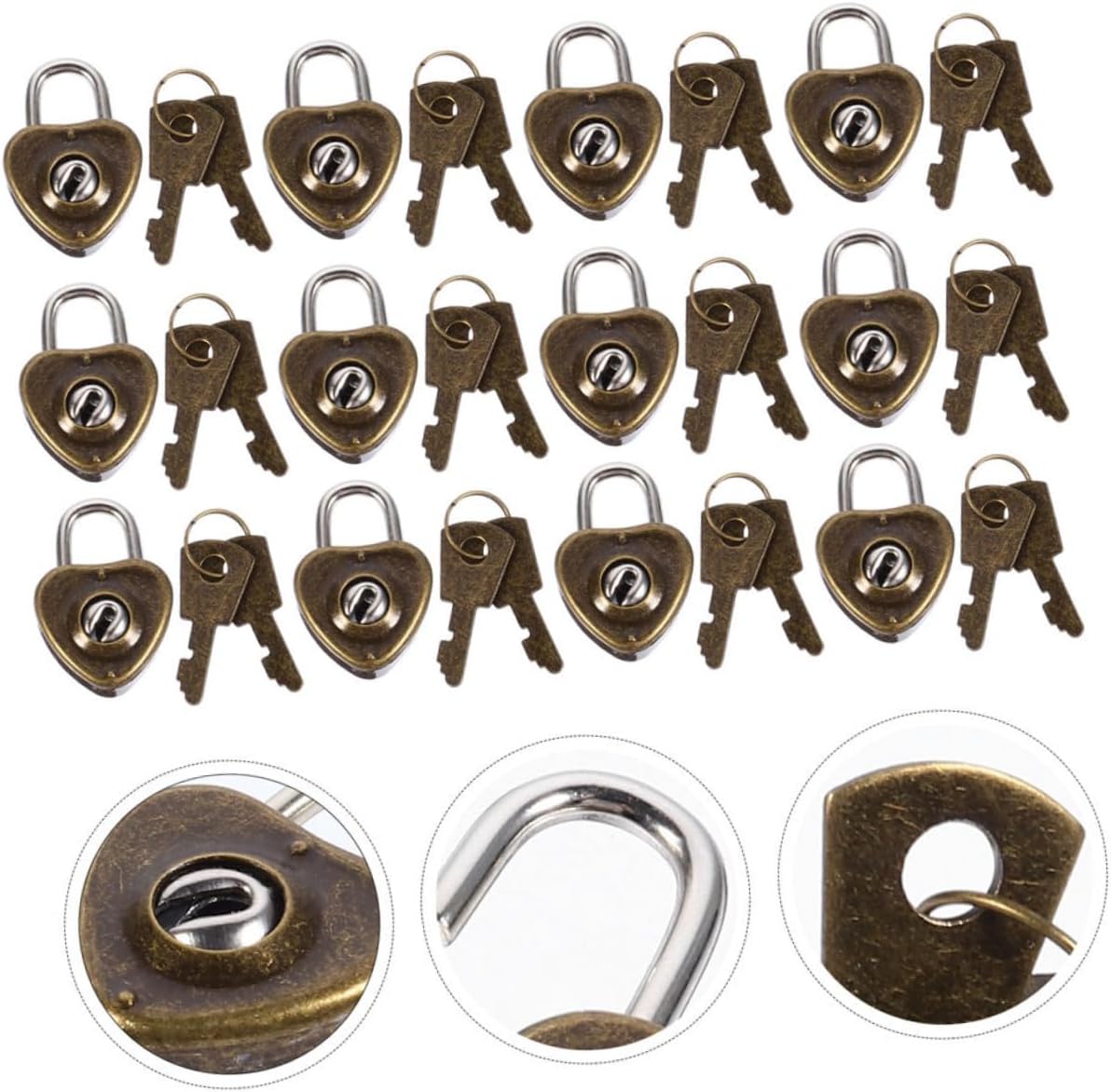 NUOBESTY 300pcs Retro Heart Shaped Padlocks with Keys, Archaize Style Mini Heart Hanging Locks for Jewelry Boxes and Luggage, Antique Couple Love Keyed Padlocks