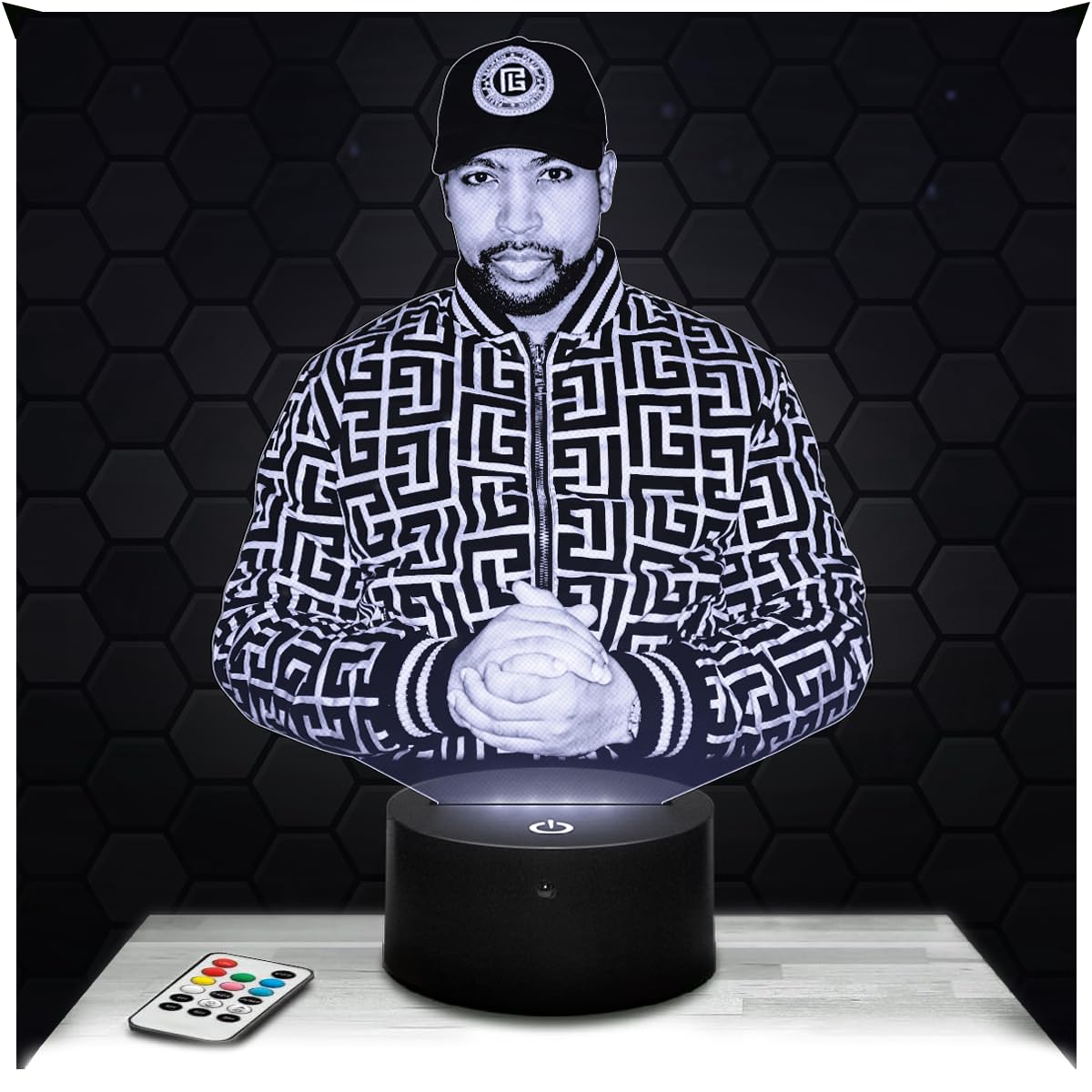 Lampephoto.fr - 3D Lamp Rohff Rapper Actor Cinema, Touch LED Night Light, 3D Hologram Effect, Christmas Birthday Gift Idea for Men Women, Bedroom Decoration Object