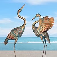 Oritty 33-37 Inch Copper Metal Crane Garden Statues, Set of 2 Heron Sculptures for Yard Pond Lawn Pool - Weatherproof Outdoor Decor