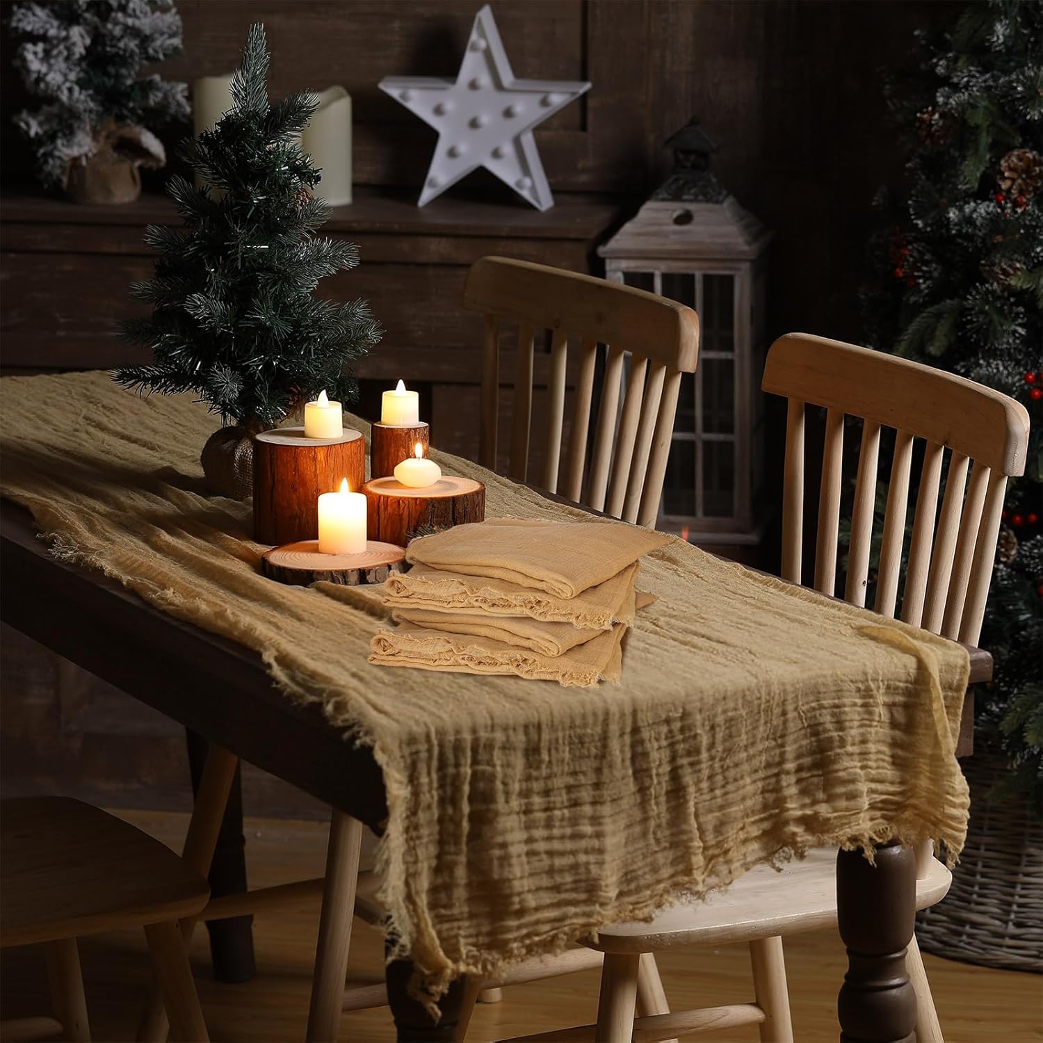 Patelai 4 Pcs Christmas Nativity Table Runner 47 x 70 Inch Burlap Rustic Table Runner Nativity Scene Accessories for Christmas Party Home Kitchen Farmhouse Desk Decor