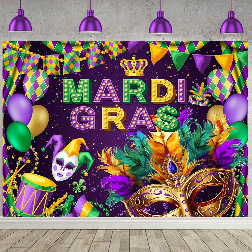 Amazon.com : Mardi Gras Backdrop, Carnival Masquerade Birthday Party ...