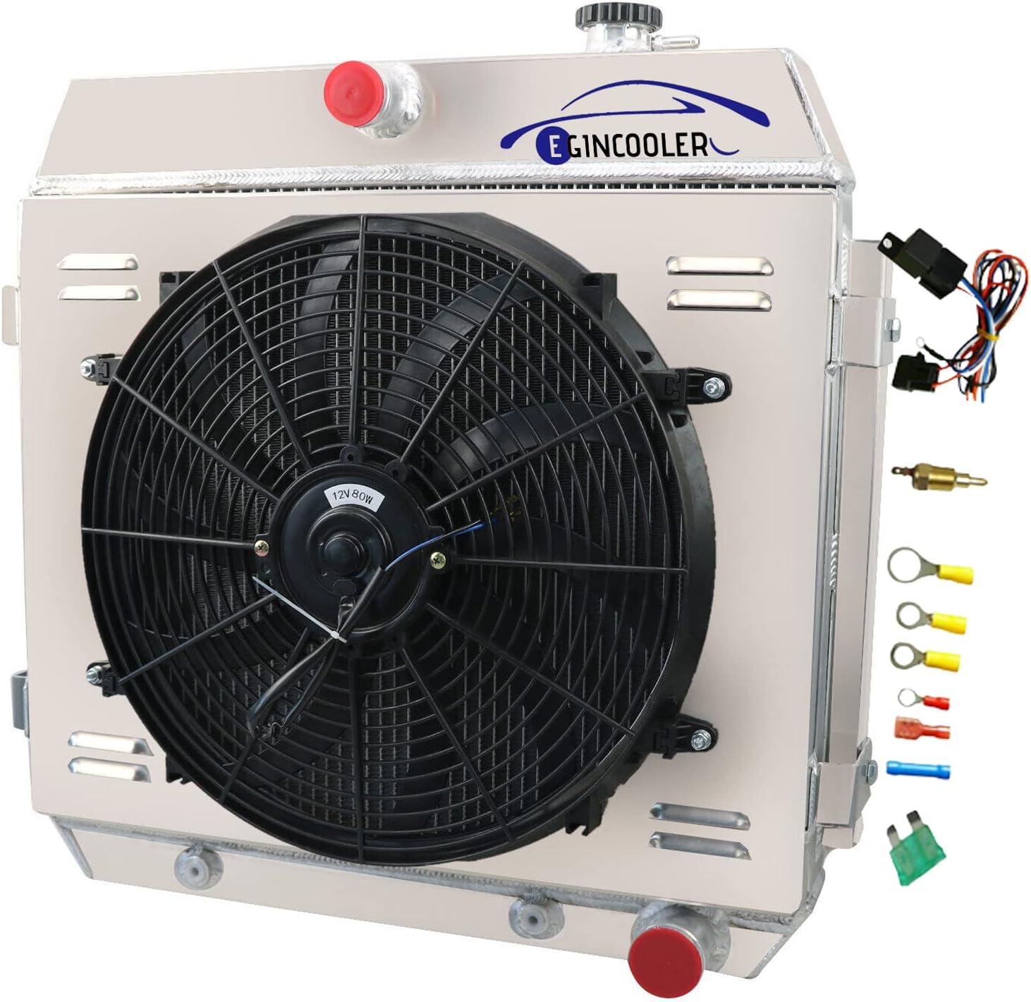 4 Row Core Aluminum Radiator for 1955-1956 1957 Chevrolet Bel Air/Nomad V8 Radiador with Shroud Fan and Relay
