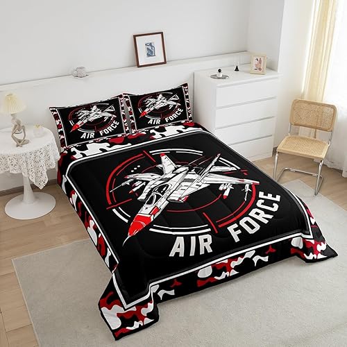 Miniatura 3 de ZZRS2779ZMD-BZ_USF - Juego de edredón de tamaño matrimonial, ropa de cama de 3 piezas con diseño de camuflaje militar, rojo y negro para niños,