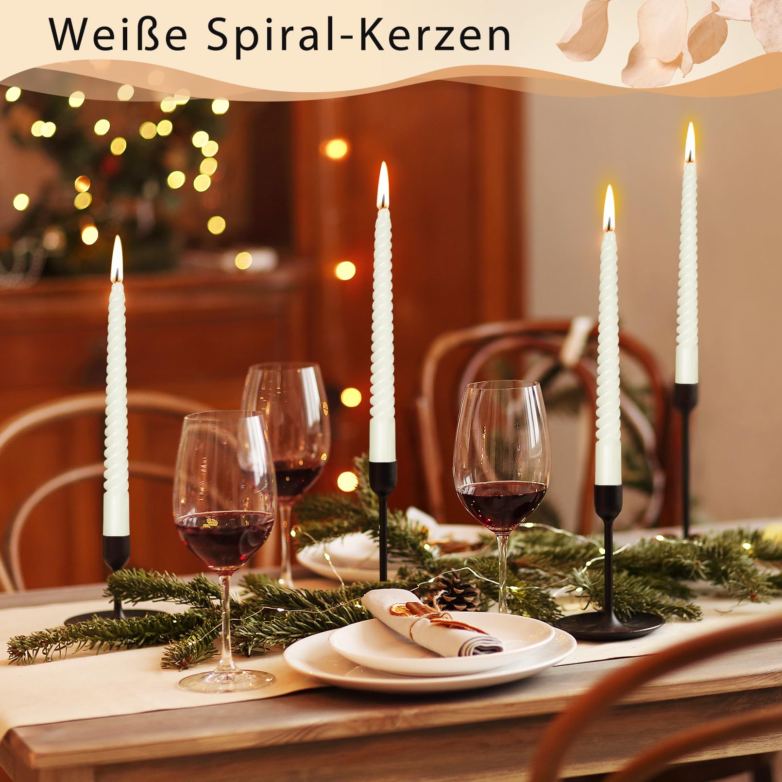 Lot De 12 Bougies En Spirale Blanche 25cm - Bougies Longues Torsadées, Déco Événement, Mariage