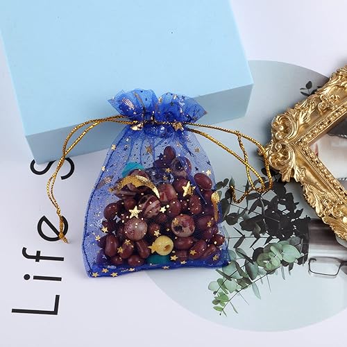 Vista 11 de SUMAJU 100 bolsas de organza de estrella lunar, 2.7 x 3.5 pulgadas, bolsa de organza púrpura transparente, pequeñas bolsas de regalo con cordón