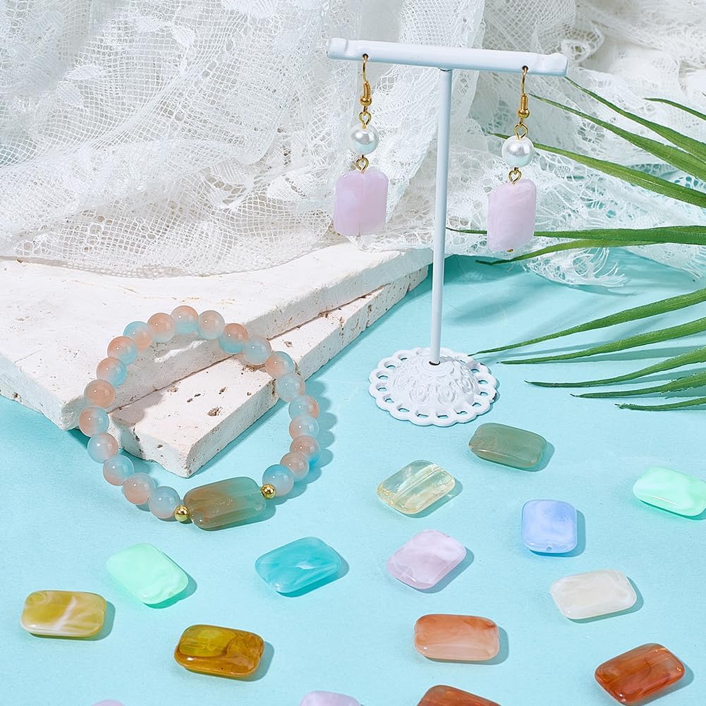 100Pcs Acrylic Stone Beads Rectangle Acrylic Beads Bulk Plastic Random Color Rectangular Opaque Flat Imitation Gemstone Spacers for Jewelry Making Findings DIY Crafts Bracelet Adults Beginner - Image 4