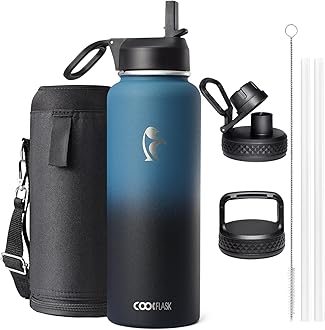 1180ml Insulated Water Bottle with Straw & 3 Lids, Metal Water Bottle for Sports or Office, Double Vacuum Leak Proof Cold and Hot Water Bottle, Easy to Clean, Indigo Black
