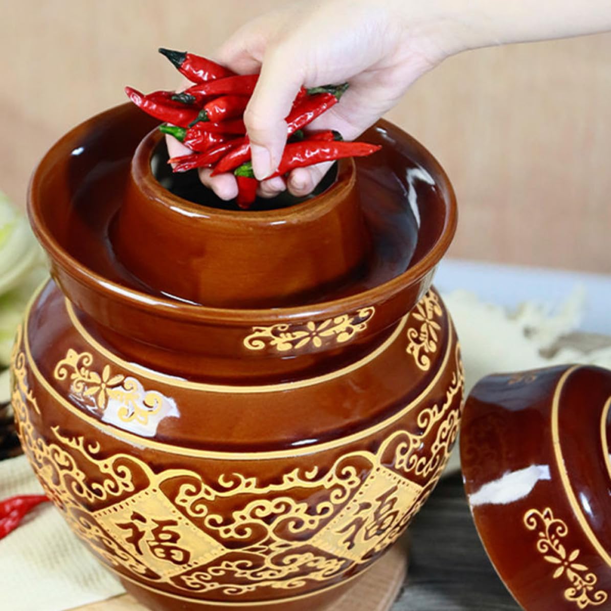 iplusmile Barattolo senza Sbavature da 2kg per Sottaceti in Terracotta con Coperchio Ermetico, per Fermentazione e Conservazione Alimentare per Cucina e Dorm