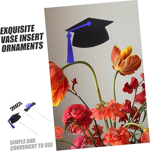 Miniatura 3 de HOMSFOU 5 bolsas con purpurina para centros de mesa de graduación 2023, palillos de flores para cupcakes, tapas de graduación, palillos de dientes