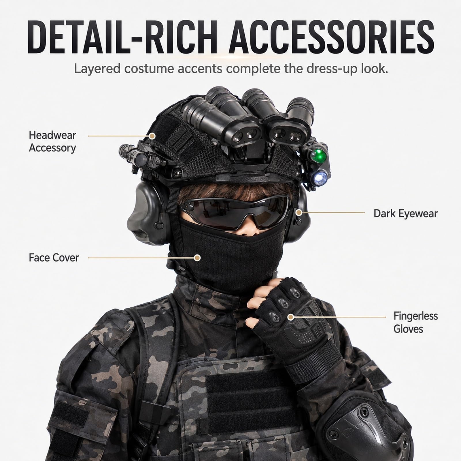 Costume Militare for Bambini, Set Soldato Esercito con Accessori, Outfit for Gioco di Ruolo, Regalo for Halloween e Compleanno