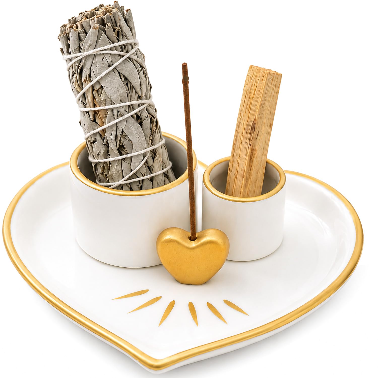 Porta incenso a forma di cuore, in ceramica, per bastoncini, salvia