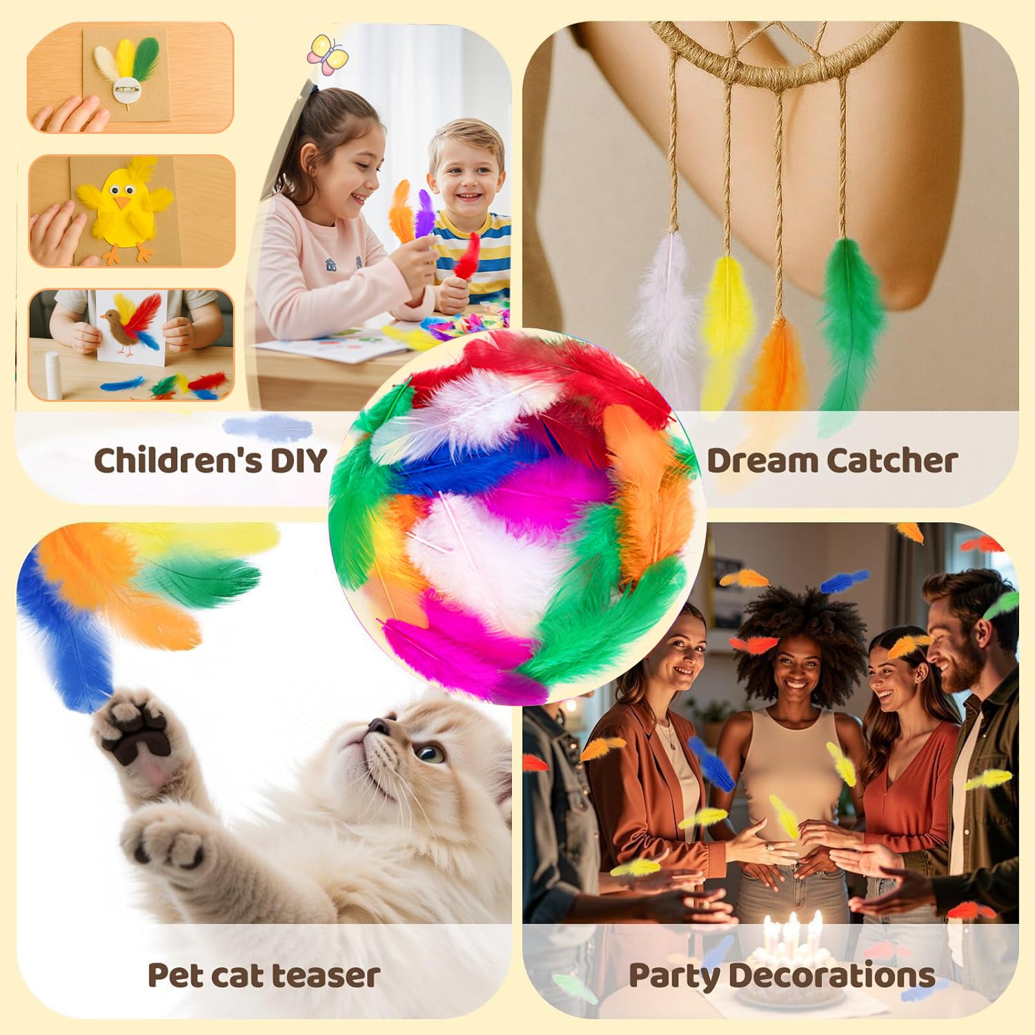Asian Hobby Crafts Natural Dyed Feathers for DIY, Crafts Project, Dream Catcher Making, Projects Earrings Colourful for Kids | Pack of 10 Colors |250 Pieces |25 Pieces Each Color |4-5 Inch Approx. 4