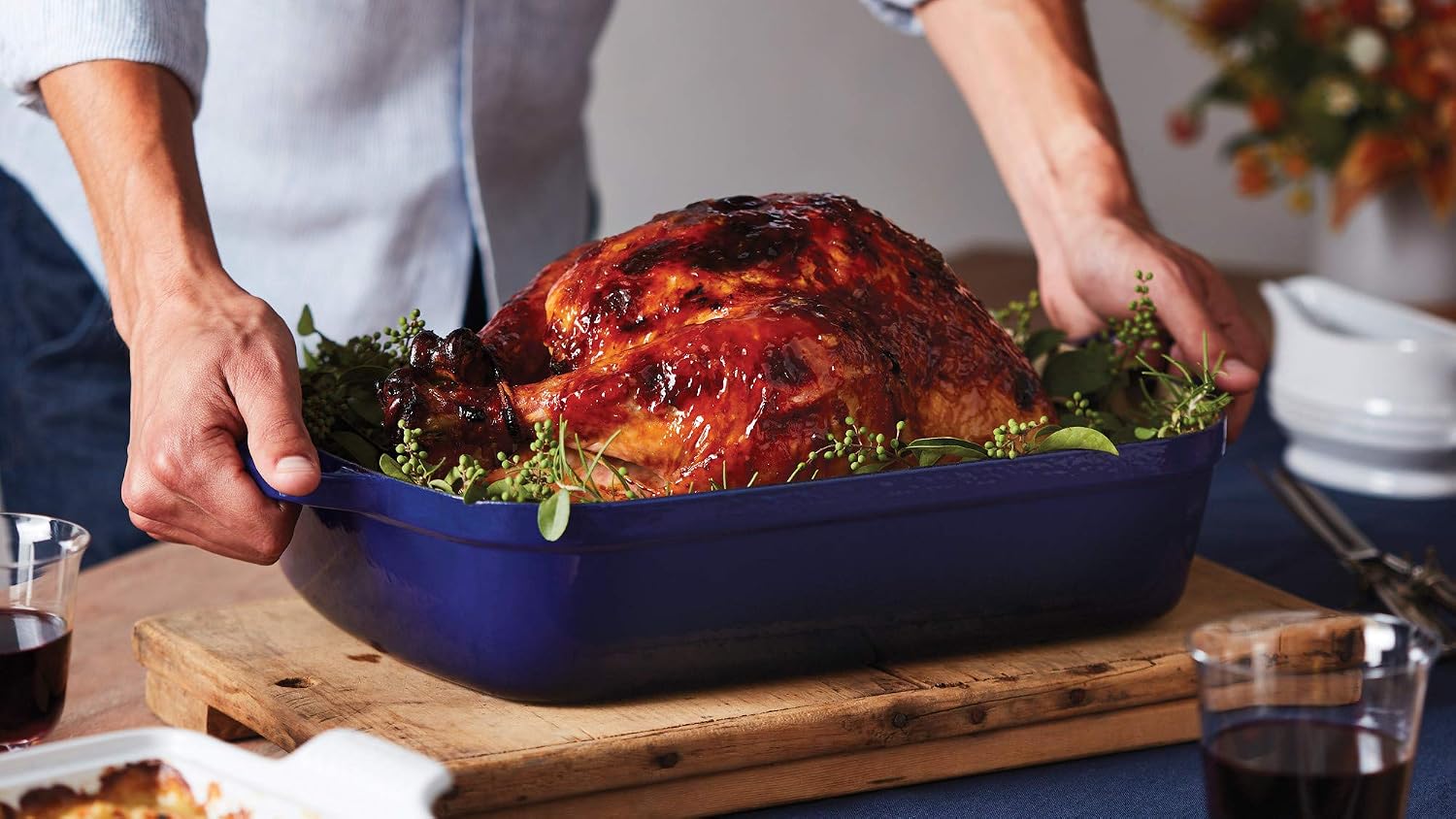 Le Creuset Enameled Cast Iron Signature Rectangular Roaster, 7 qt. (12.8" x 18.7"), Indigo