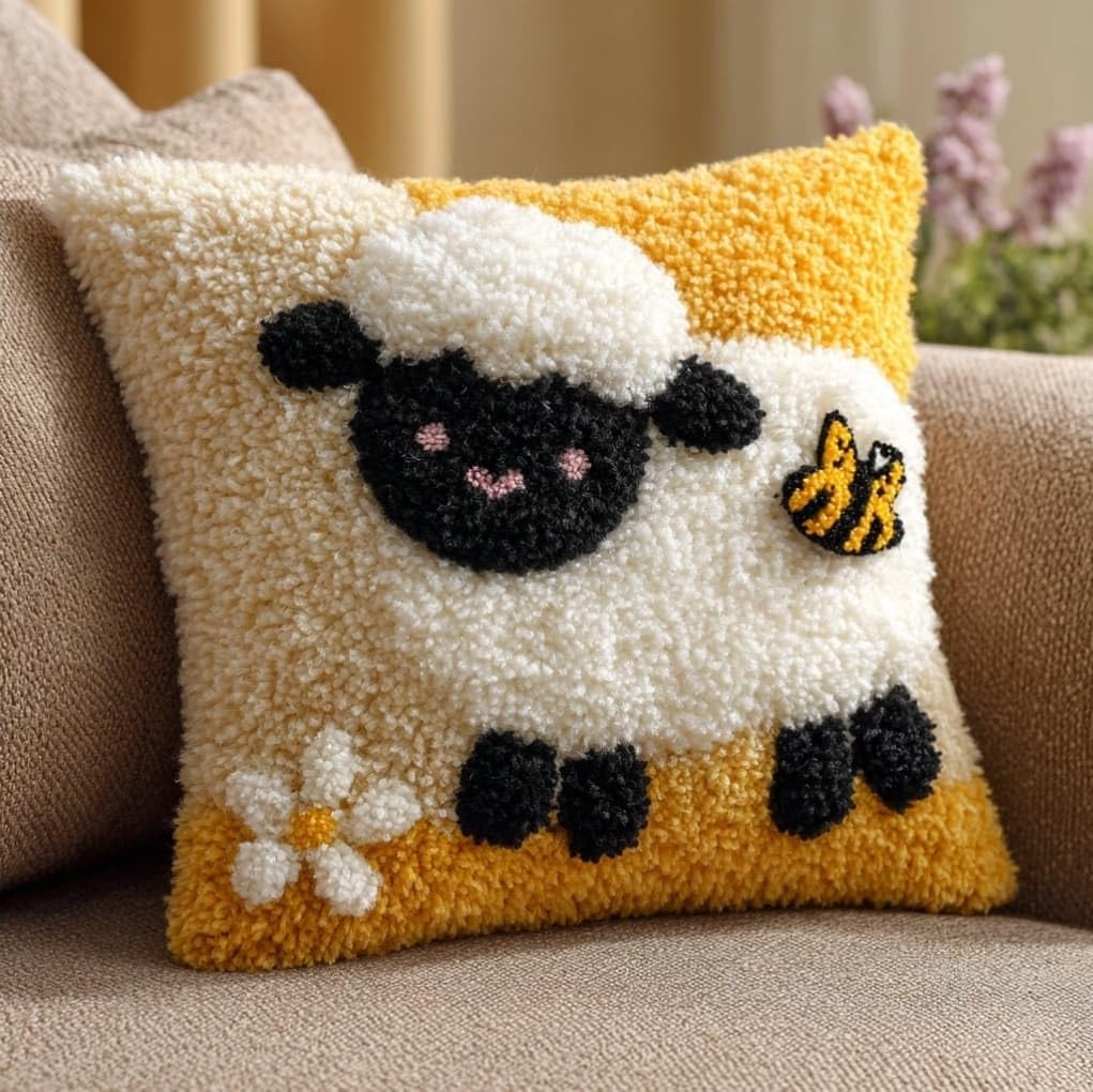 Axiangzik Sheep And Butterfly Creative Latch Hook Pillow Kit,