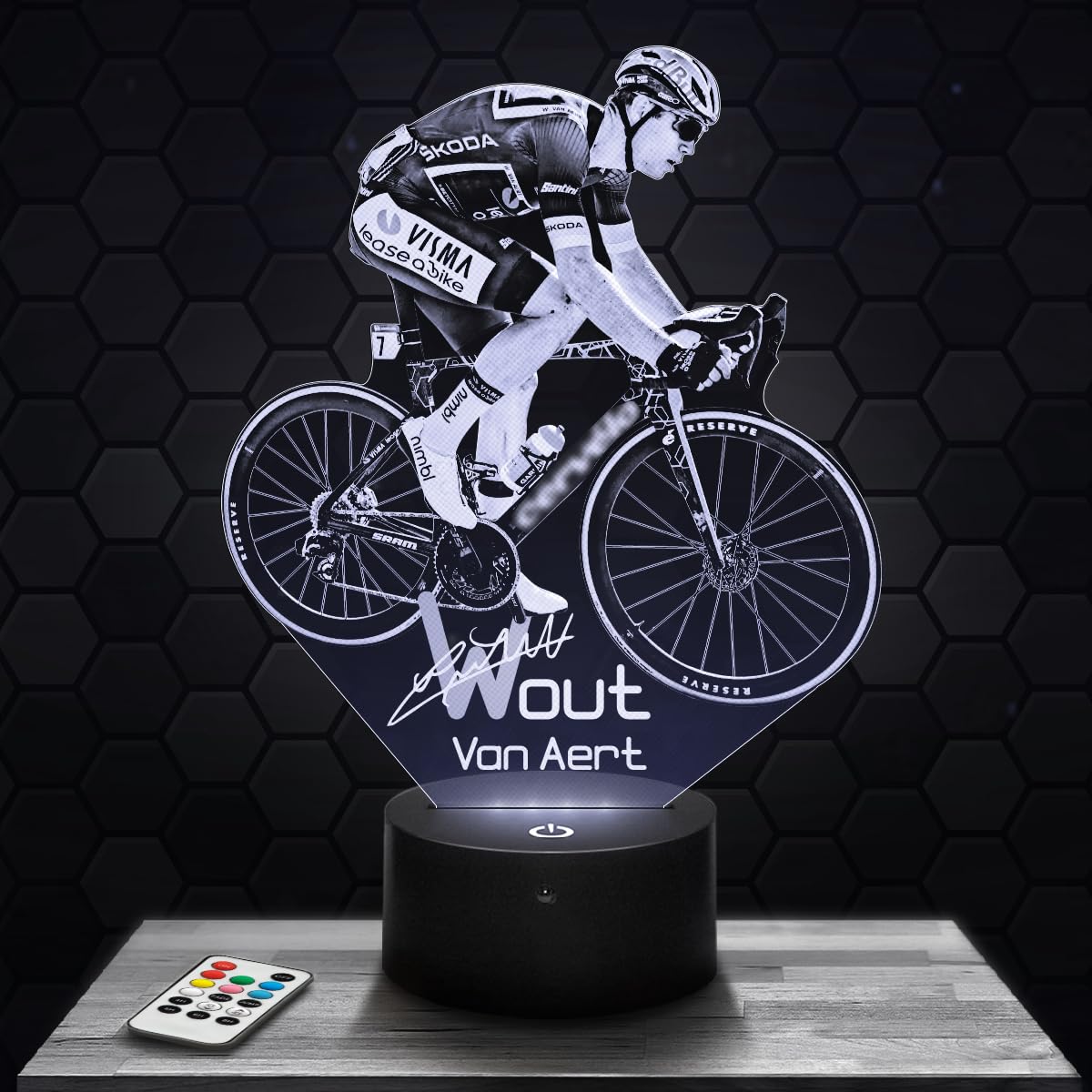 Lampephoto.fr - 3D Lamp Wout Van Aert Cyclist Runner Bike, Touch LED Night Light, 3D Hologram Effect, Christmas Birthday Gift Idea for Men Women, Bedroom Decoration Object
