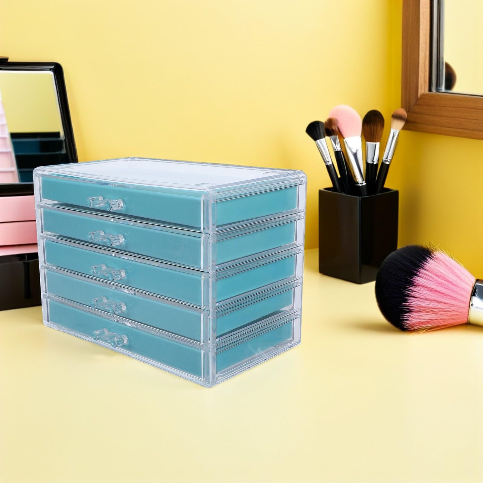 Joyero de 5 Capas Cajones para Collares y Pendientes, Organizador Elegante para Mujeres en Beige