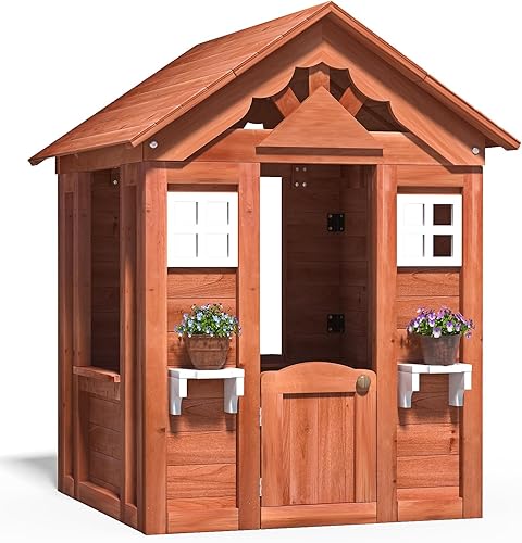 Casa de juegos al aire libre para niños, casa de juegos al aire libre, para edades de 3 a 10 años, casa de campo de aventuras de madera para patio