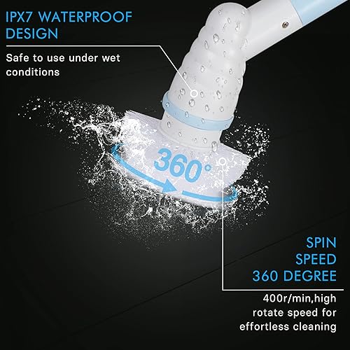Miniatura 2 de Lavador eléctrico giratorio limpiador inalámbrico de 360 unidades con 3 cabezales de cepillo de ducha reemplazables y mango de extensión cepillo de
