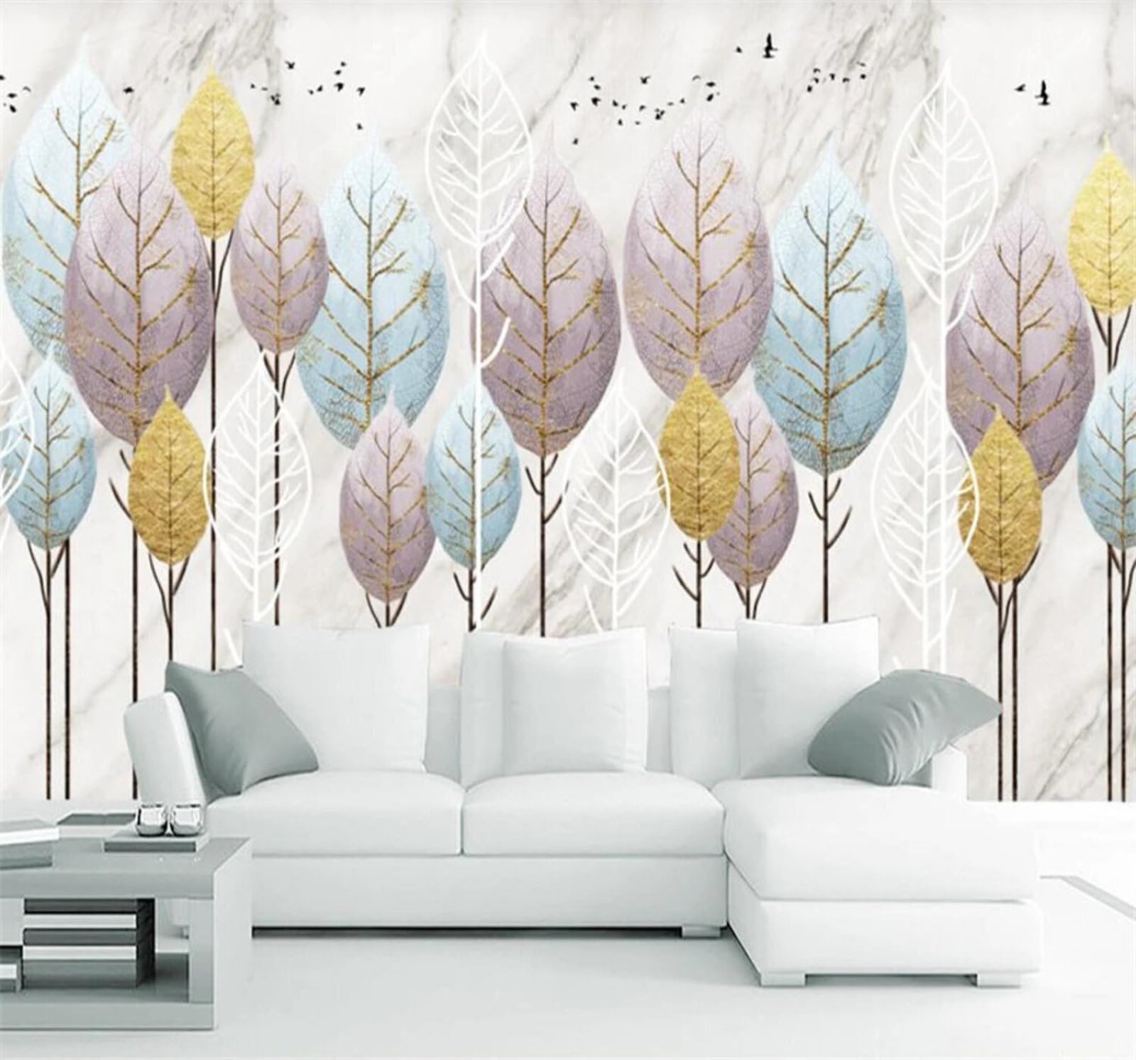 Xlming 250Cm×170Cm(B×H) Minimalism Rich Leaves Birds In Flight Landscape 3D Wallpaper Luxury Home Dining Decor Paste Sofa Living Room The Wall For Bedroom Mural-250Cm×170Cm