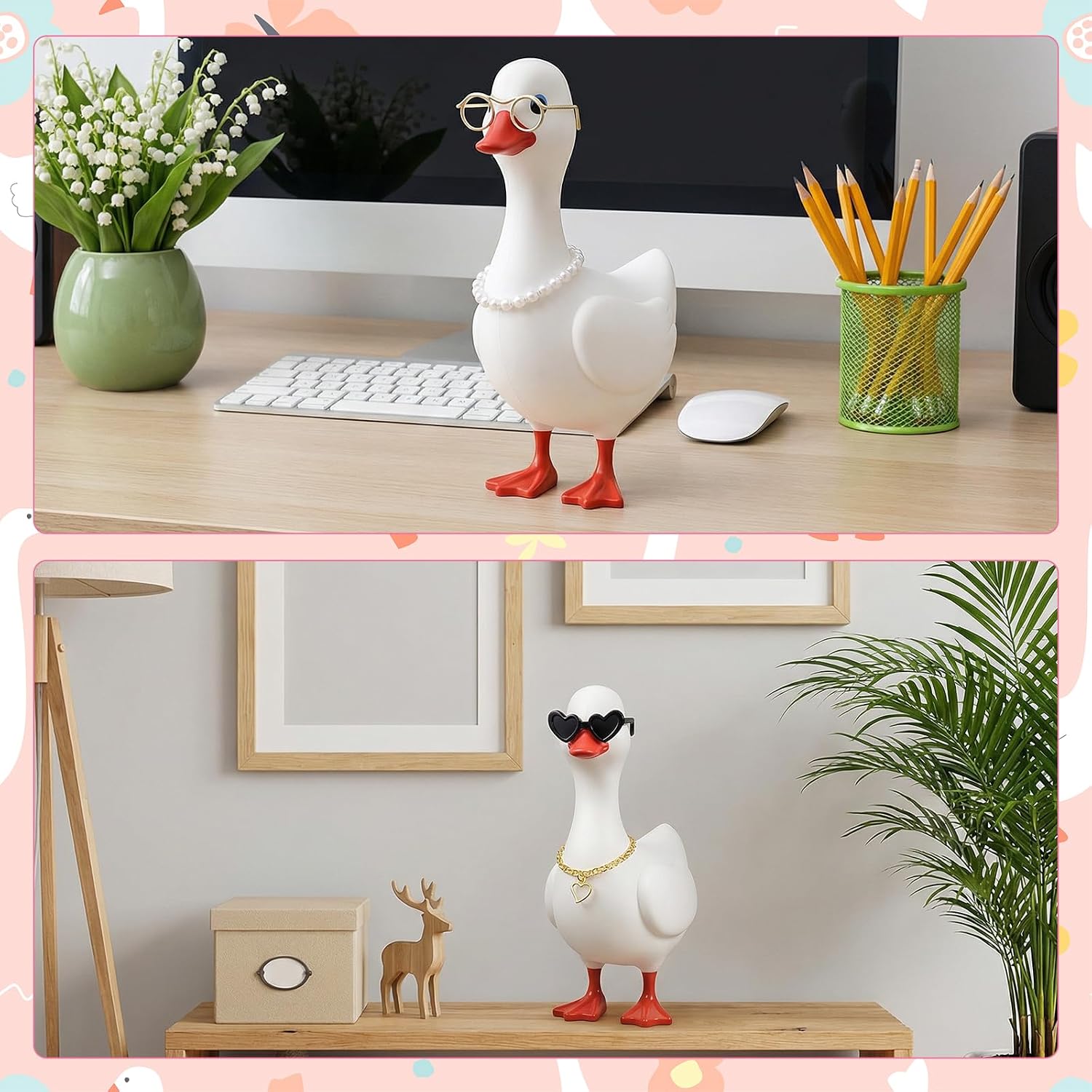 12PCS 7inch Desk Goose Outfits Mini Porch Goose Accessories with Chain Collar and Sunglasses Fun Clothes Costume Set for Magnetic Goose Statue