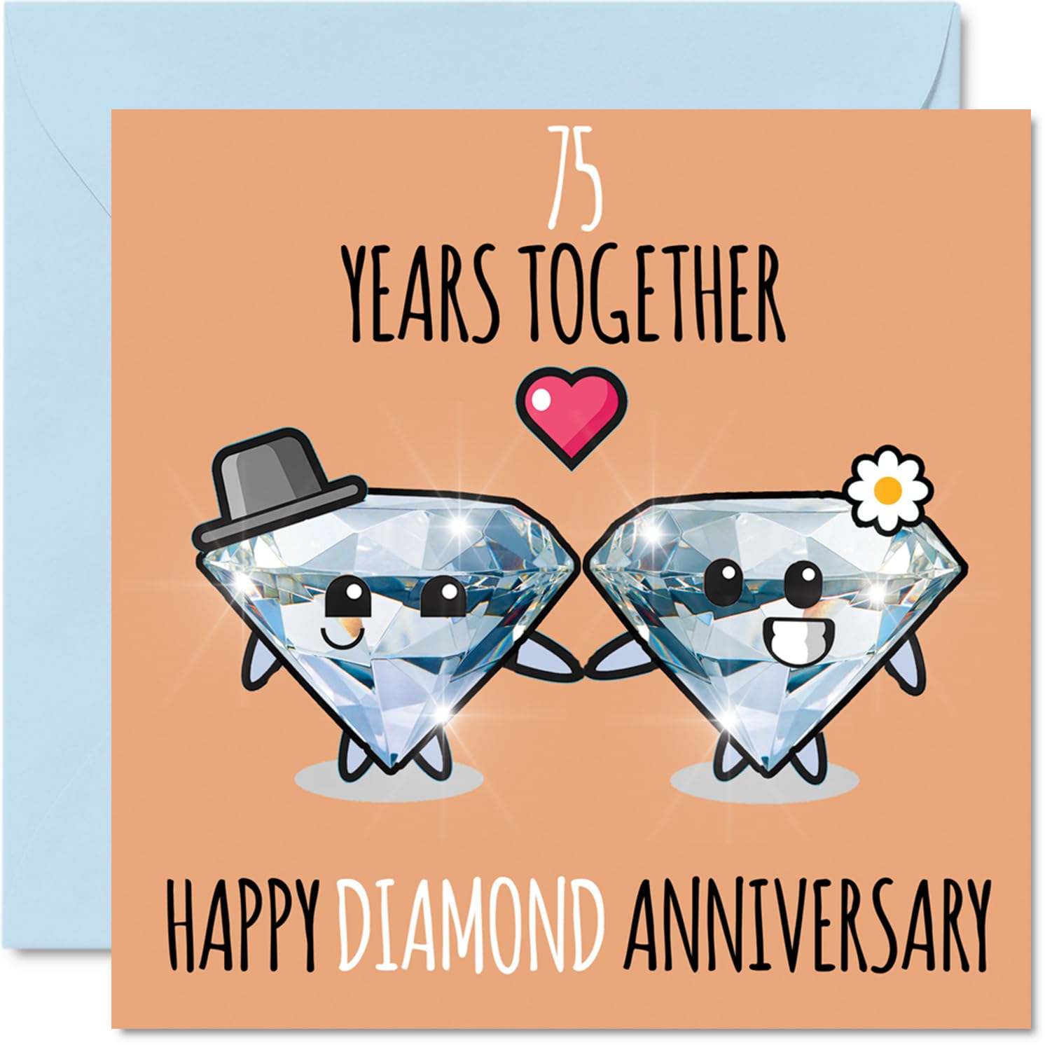 Cute Diamond Anniversary Card for Boyfriend Girlfriend - 75 Years Together - Happy 75th Wedding Anniversary Cards for Women Men, 145mm Greeting Cards Anniversaries