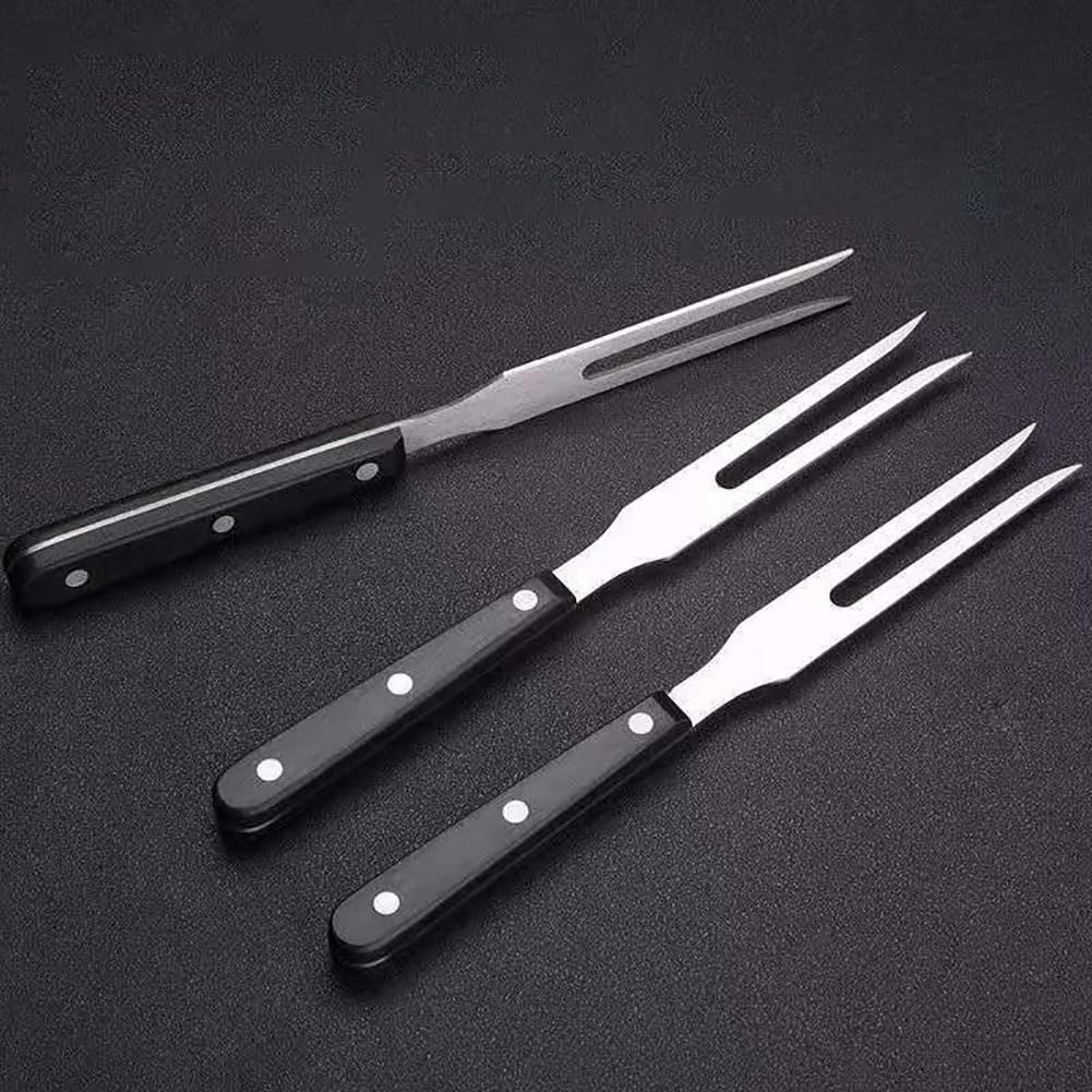 GSHLLO Fleischgabeln aus Edelstahl, mit Holzgriff, Serviergabeln für Grill, Fleisch, Küche, Steakgabel, langer Griff, Topfgabeln, Grillgabeln, Metall, klassische Grillgabeln, 2 Stück