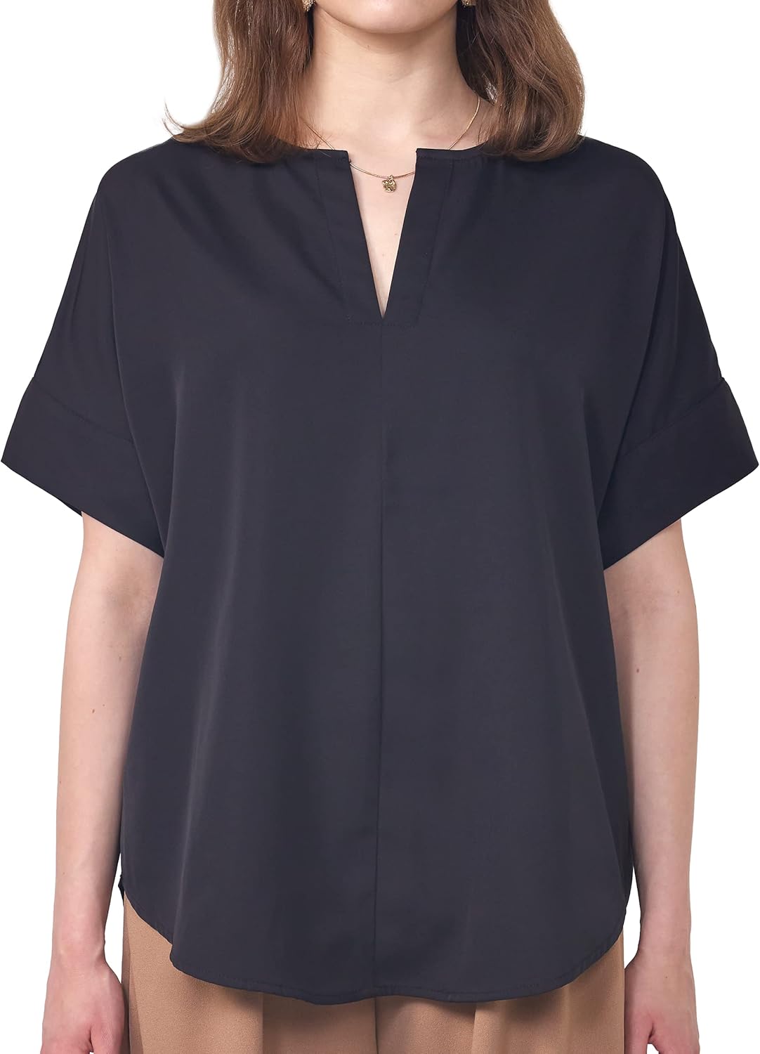 V-Neckline Dolman Short Sleeve Blouse Top