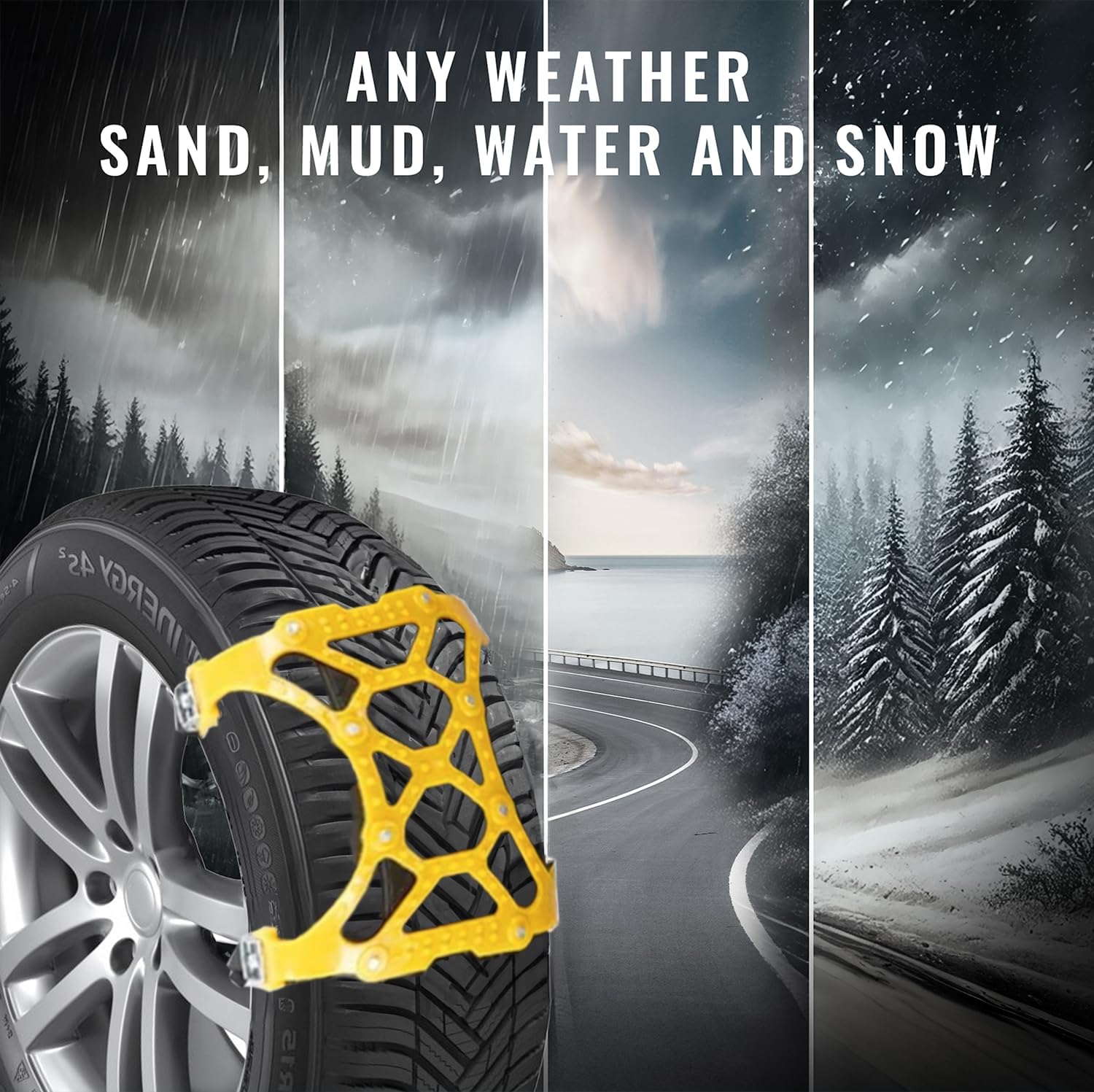 VaygWay Car Snow Tire Chains - All Season Yellow Snow Chains- Emergency Vehicle Anti-Slip Tire Chains for Cars, SUVs, & Trucks (Yellow, 6 Pack)
