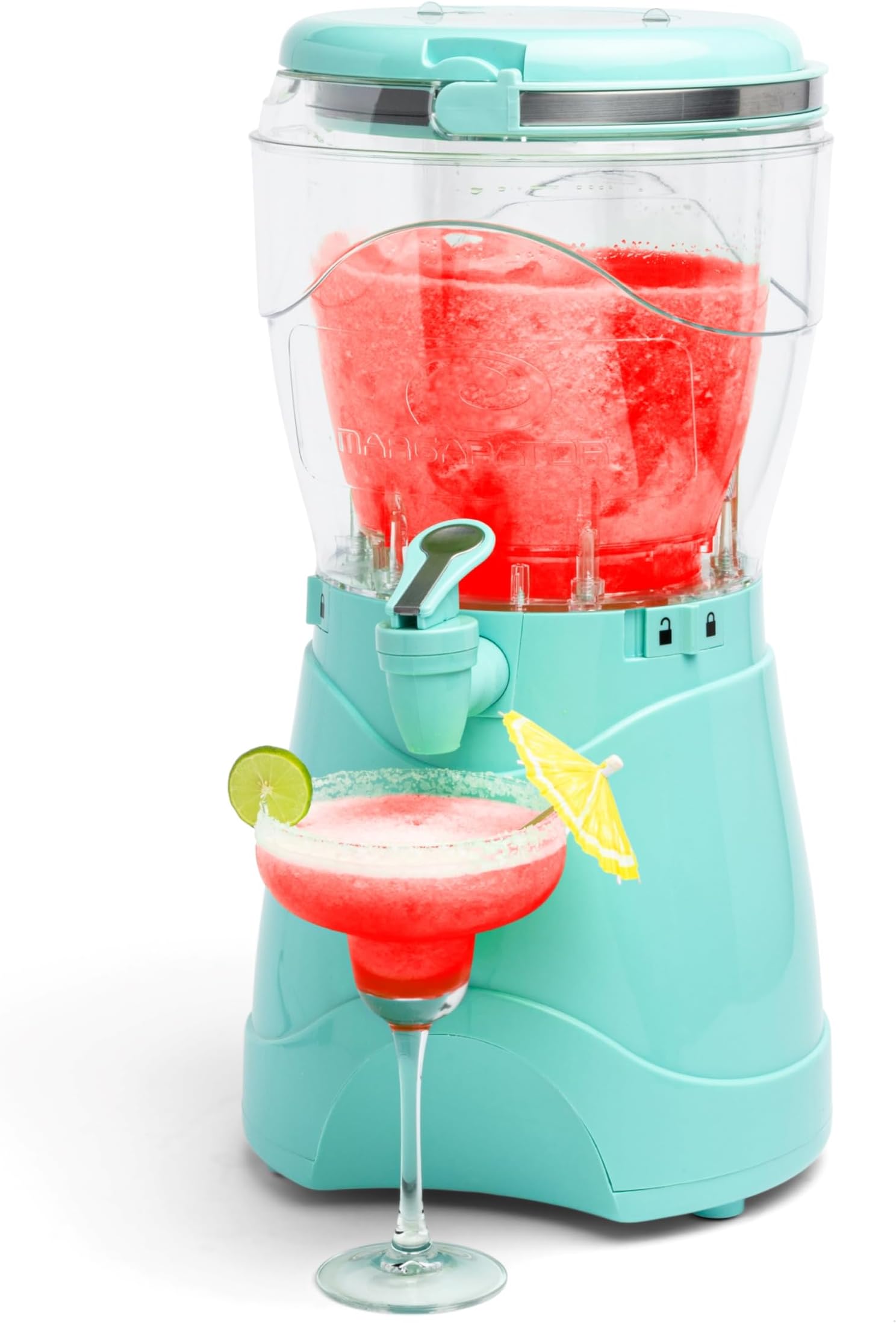 Nostalgia Frozen Drink Maker and Margarita Machine for Home - 128-Ounce Slushy Maker with Stainless Steel Flow Spout - Easy to Clean and Double Insulated - Aqua