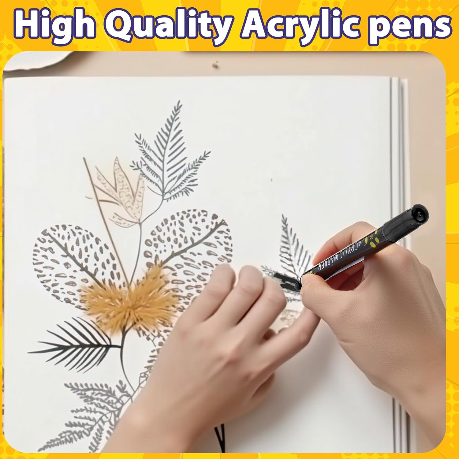 Spakon 36 Pcs Dual Tip Acrylic Paint Pens Markers, Fine Tip Permanent Acrylic Metallic Paint Markers for Rock Painting, Glass, Wood, Ideal for Arts and Crafts (Black)