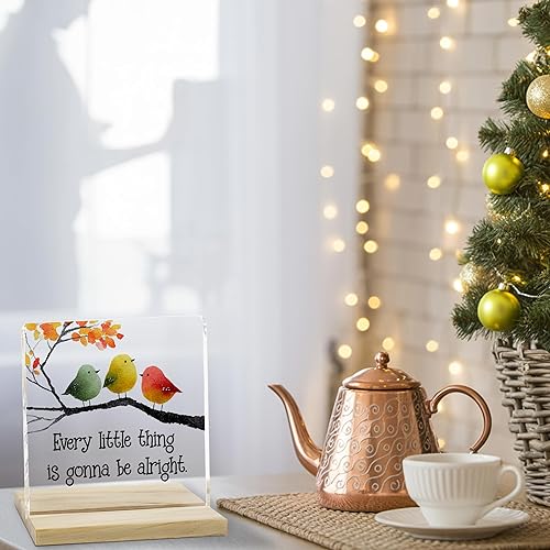 Miniatura 7 de Letrero de decoración de escritorio inspirador de pájaros, placa acrílica con texto en inglés "It's Gonna Be Alright" para oficina en casa