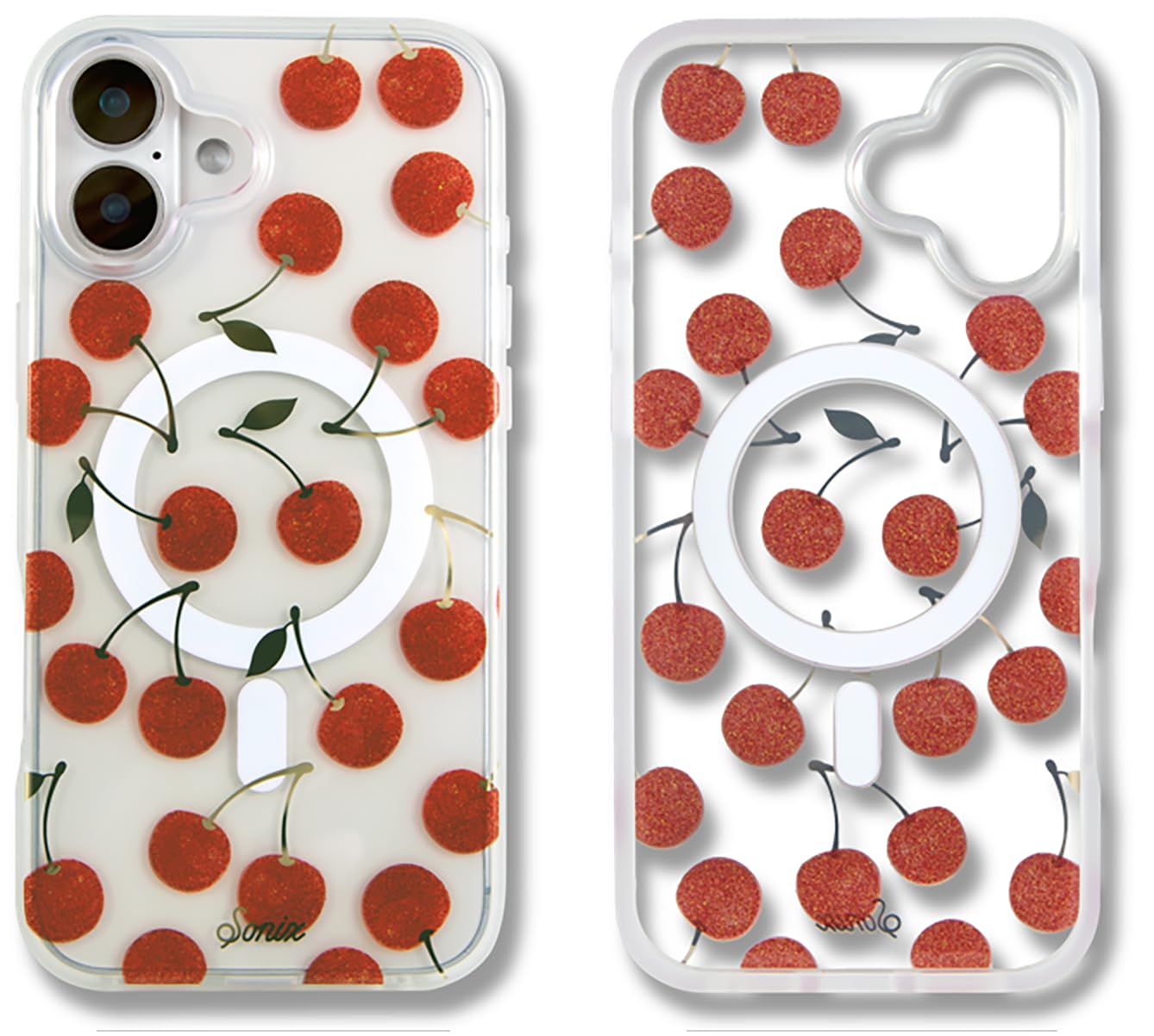 Sonix Protective Case for iPhone 16 Plus, MagSafe, 3 m Drop Test, Transparent with Red Glitter Particles, TPU, Thin Transparent Case