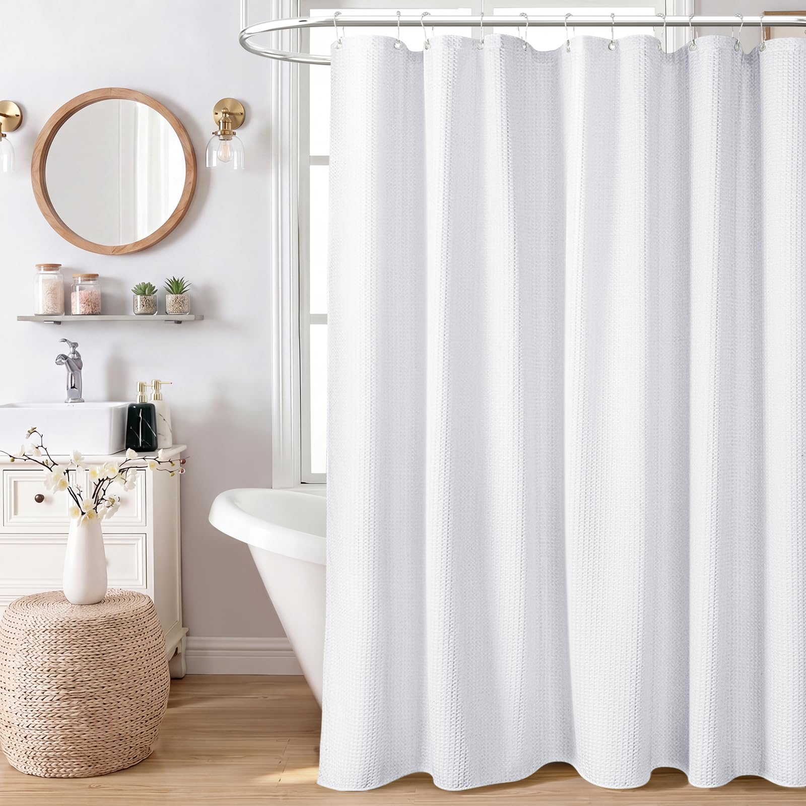 White 72"x72" Waffle Shower Curtain C9488