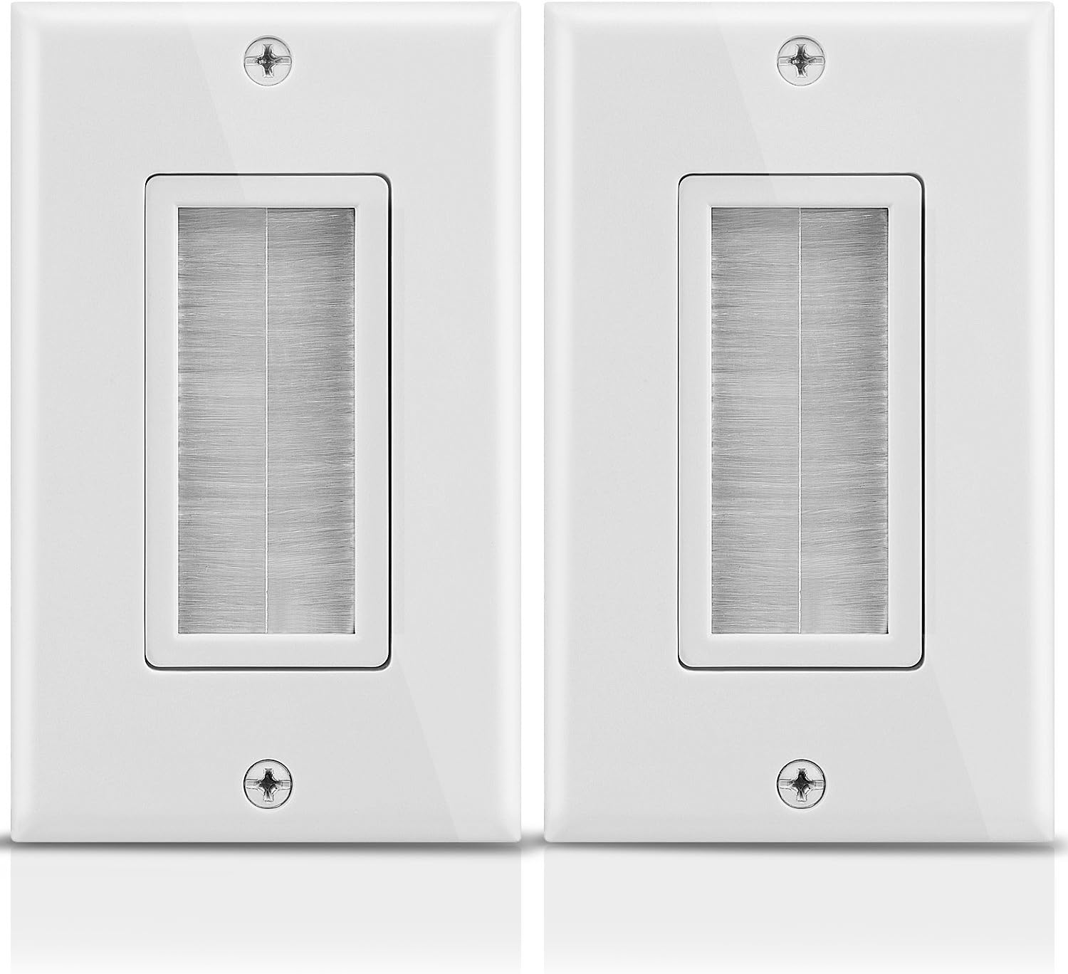 1-Gang Wall Plate (2 Pack), Brush Style Opening Passthrough Low Voltage Cable Plate in-Wall Installation for Speaker Wires, Coaxial Cables, HDMI Cables, or Network/Phone Cables