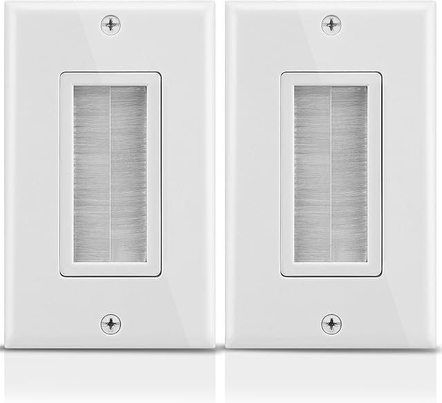 Fosmon 1-Gang Wall Plate (2 Pack), Brush Style Opening Passthrough Low Voltage Cable Plate In-Wall Installation for Speaker Wires, Coaxial Cables, HDMI Cables, or Network/Phone Cables
