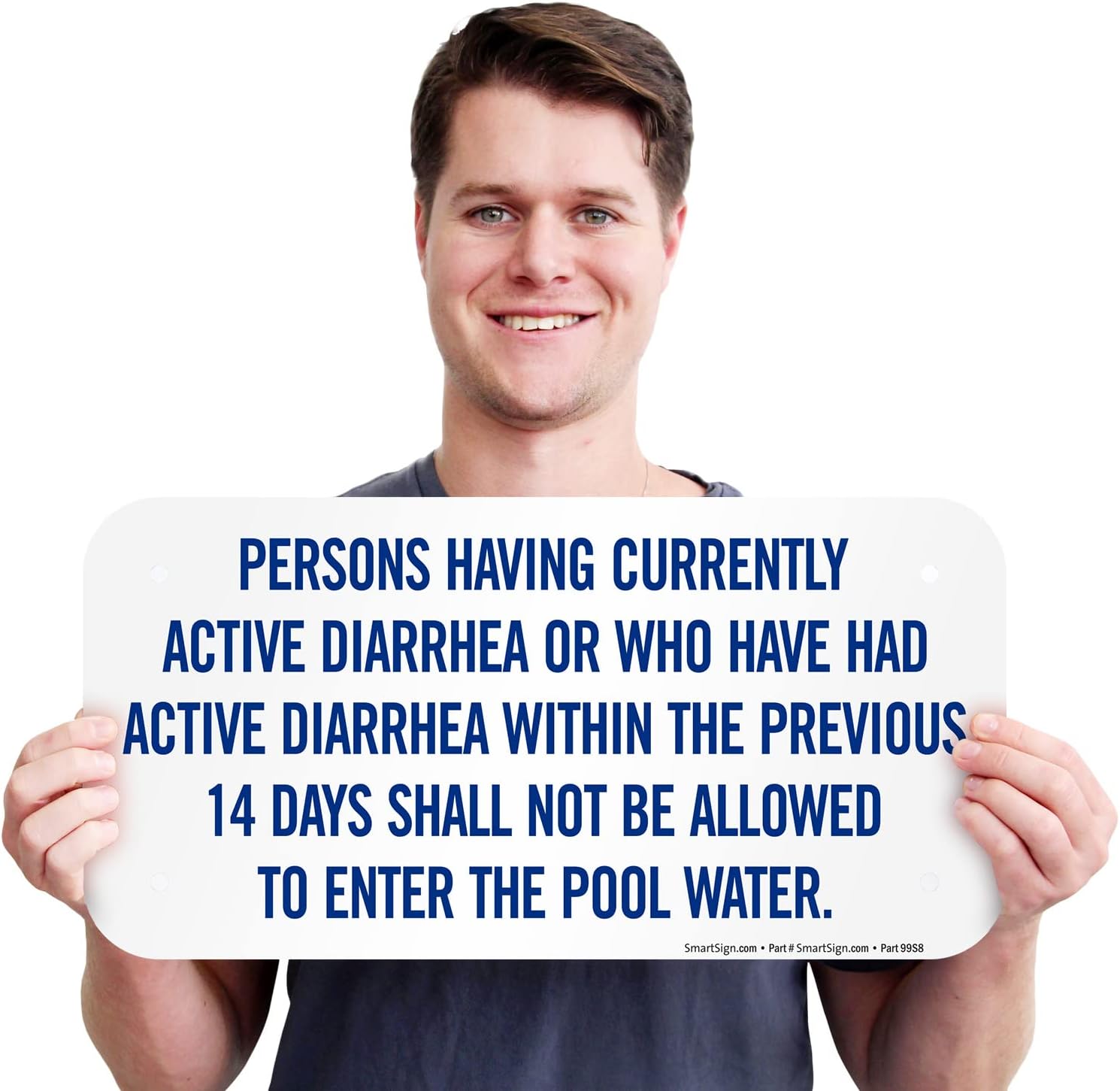 SmartSign 9 x 18 inch “Persons Having or Have Had Active Diarrhea Not Allowed In Pool Water” Metal Sign, 80 mil Laminated Rustproof Aluminum, Blue and White, Made in USA