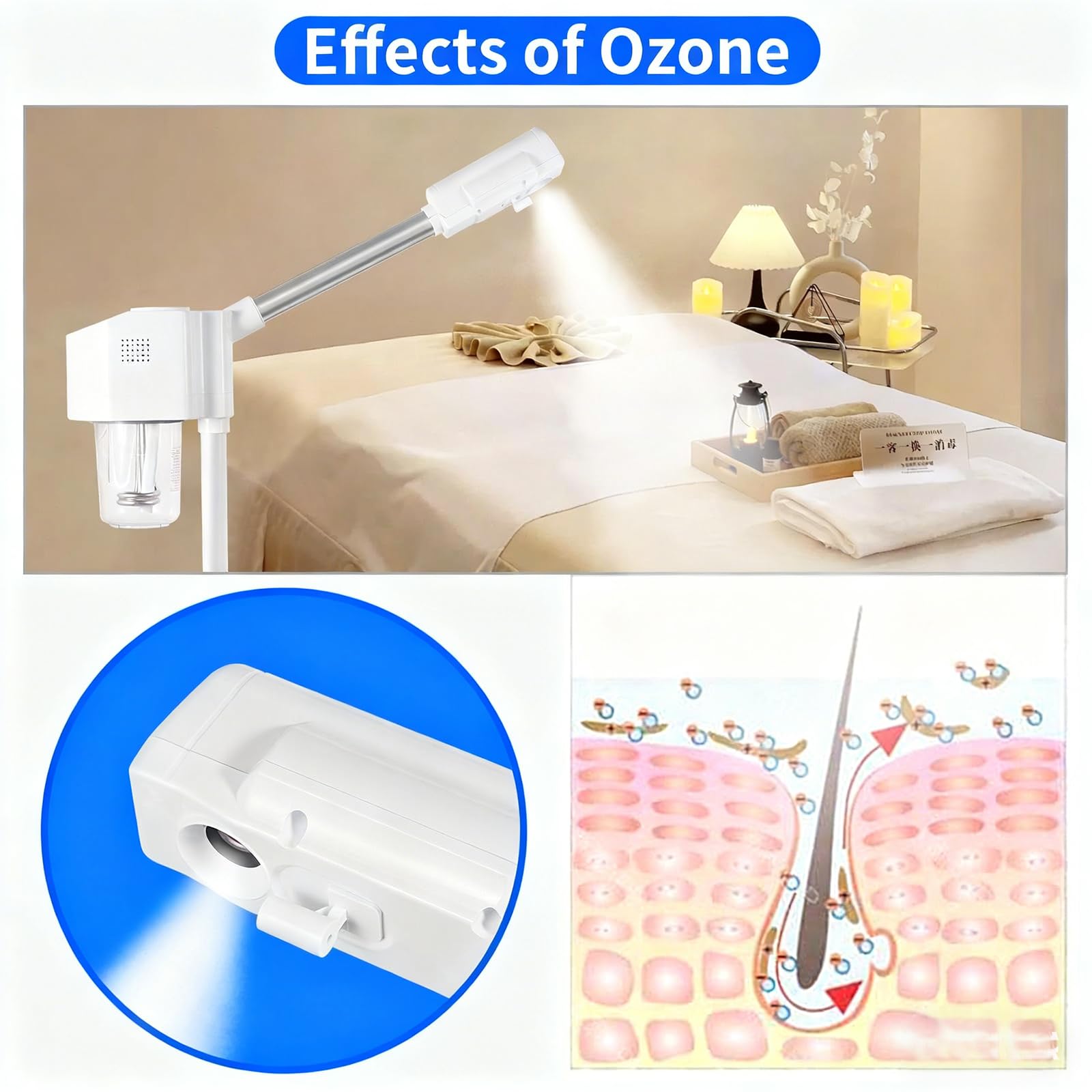 Professioneller Gesichtsdampfer Ionic Nano Hot Mist Spray & Timer, Gesichtsdampfer für Kosmetiker, SPA-Salon% Zuhause, Weiß