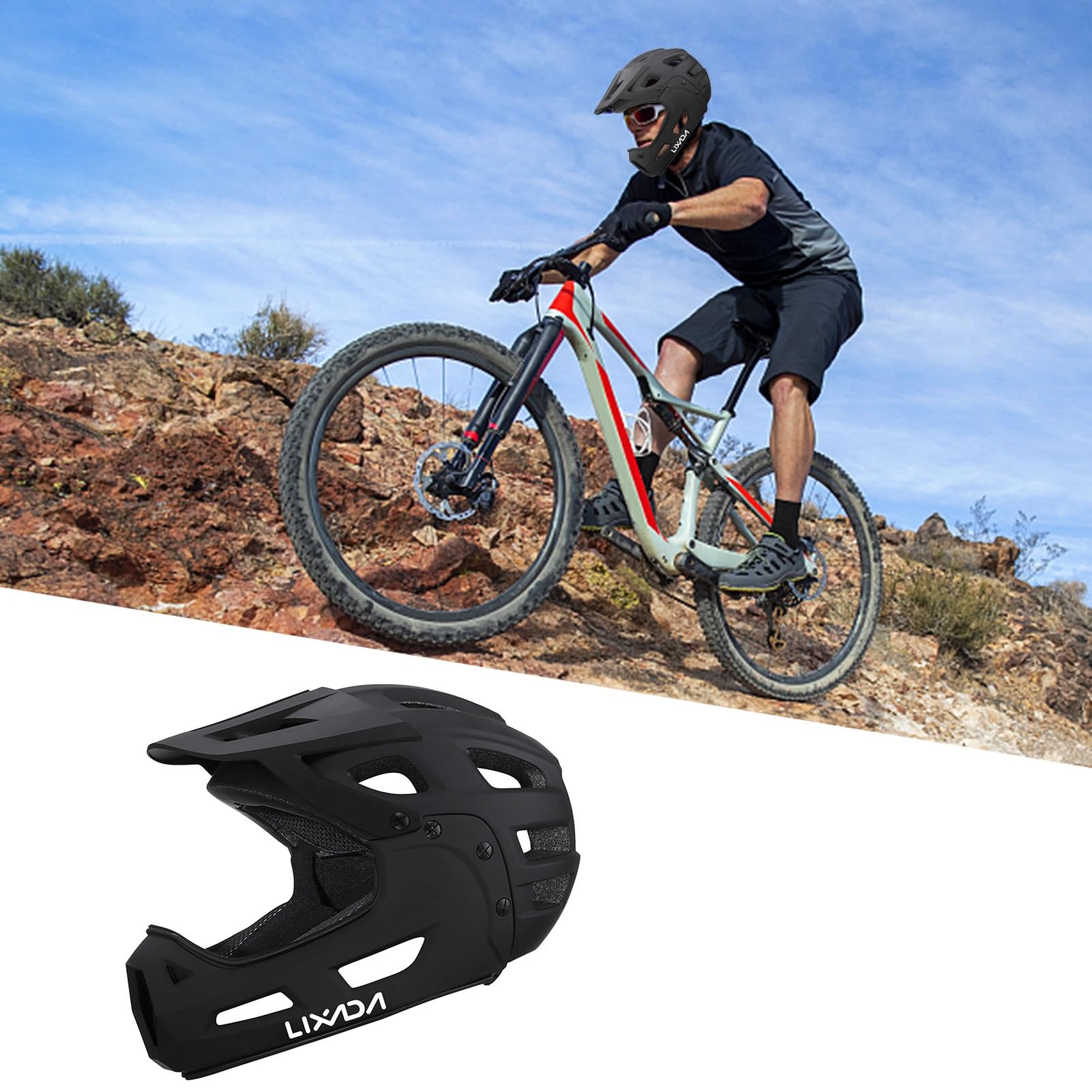 Lixada Casque de vélo intégral adulte mentonnière amovible visière VTT