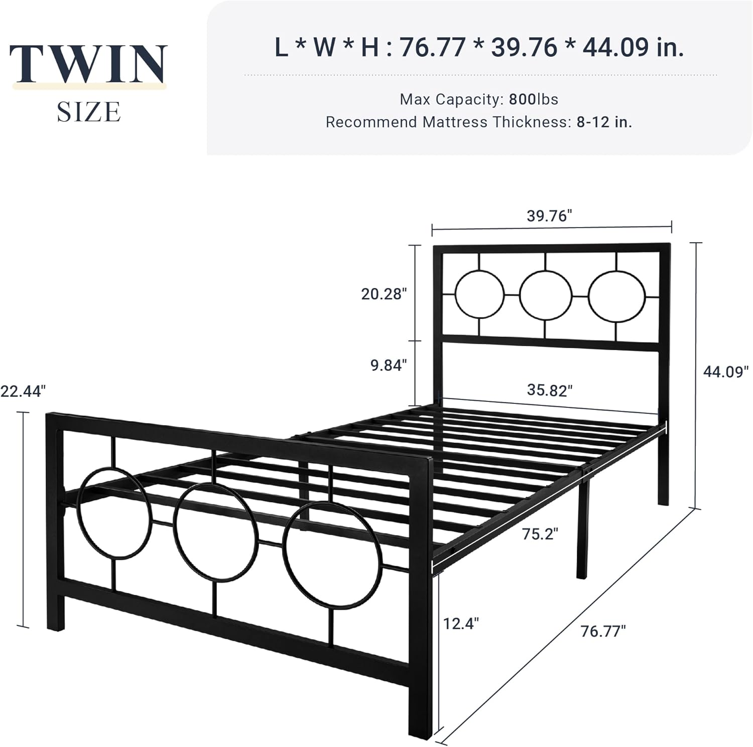 Allewie Twin Size Metal Platform Bed Frame with Modern and Vintage Style Headboard,No Box Spring Need,Easy Assembly,Noise-Free in Black