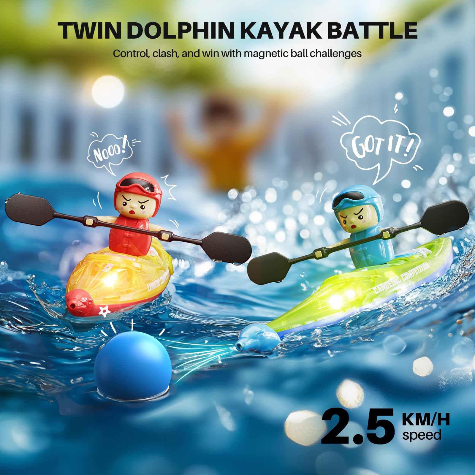 SYMA RC Boats 2 Pack for Kids 8-12, Remote Control Kayaks with 3 Magnetic Balls, 40 Mins Playtime (1 Battery), LED Lights, Perfect Water Toys for Pool, Water Table and Bathtub