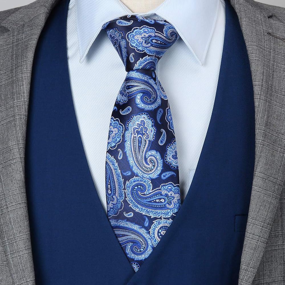 HISDERN Ties for Men Paisley Floral Tie Handkerchief Classic Woven Business Formal Necktie and Pocket Square Set Wedding 01a-blue