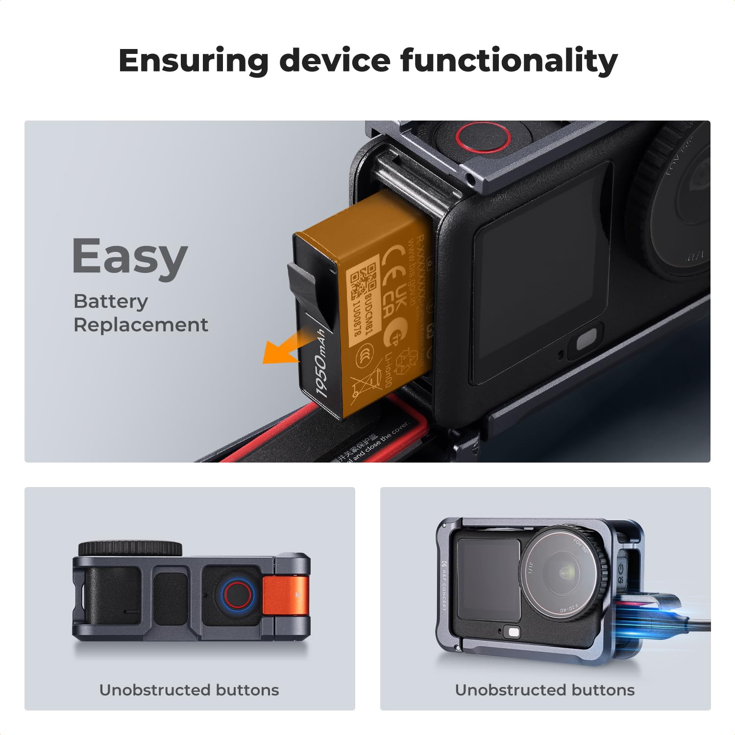 K&F CONCEPT Gabbia leggera per DJI Osmo Action 6, custodia a sgancio rapido | Lega di alluminio, scarpa fredda, filettatura 1/4", pulsante otturatore, staffa di montaggio Vlog,AC129