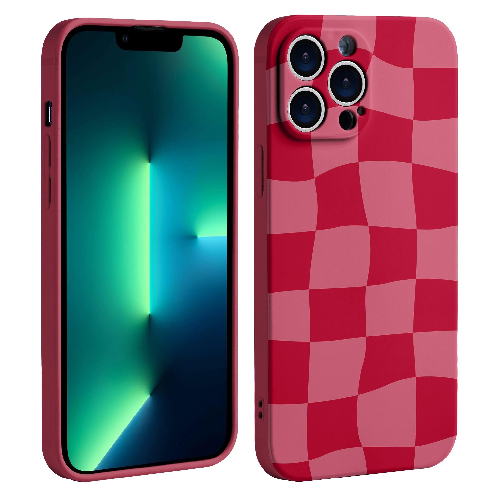 WMFLLNL Checkered Phone Case for iPhone 15 Pro Case for Girls Women Soft Slim Shockproof Cute Print Design Cases Compatible with iPhone 15 Pro -Red