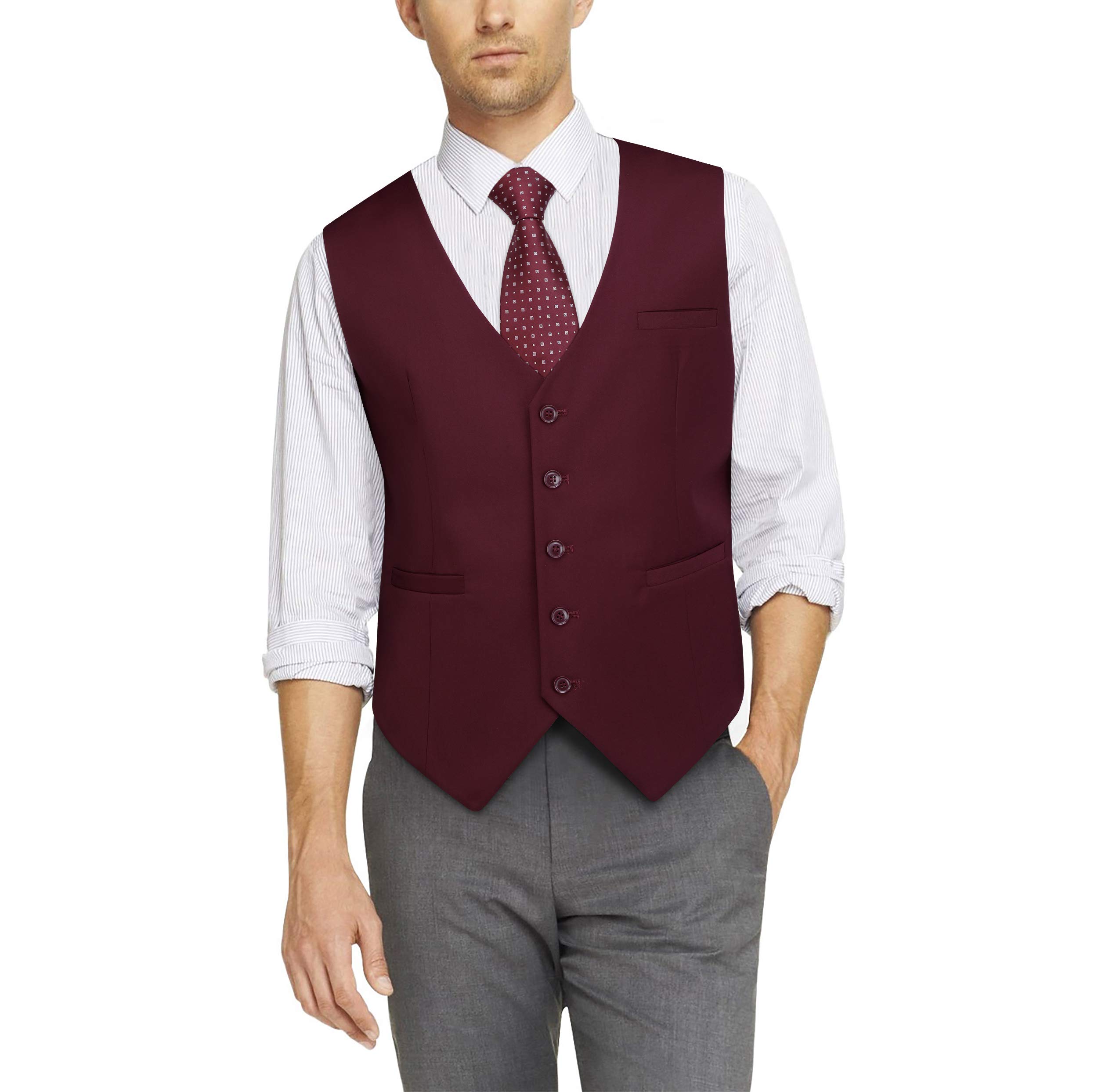 HISDERN Gilet de couleur unie en coton pour gilet de soiree formelle pour hommes