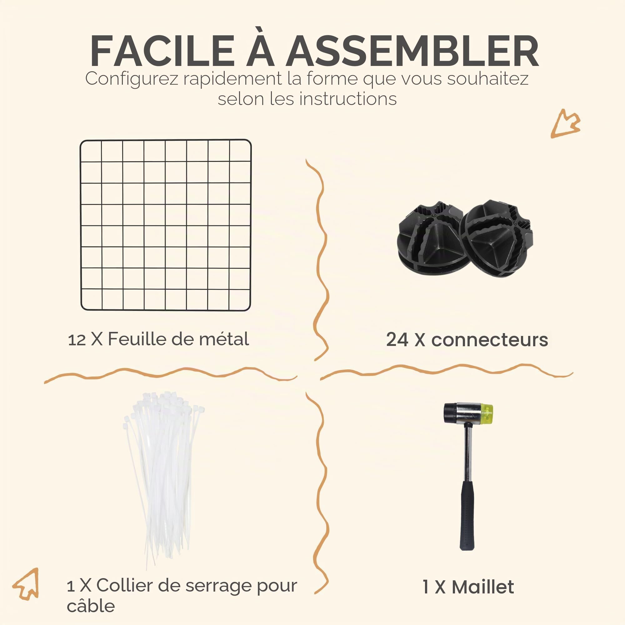 Pawhut Clôture métallique pour Animaux de Compagnie avec 12 Panneaux Parc métallique pour Petits Animaux Amovible Design Bricolage Noir 106 x 73 x 36 cm