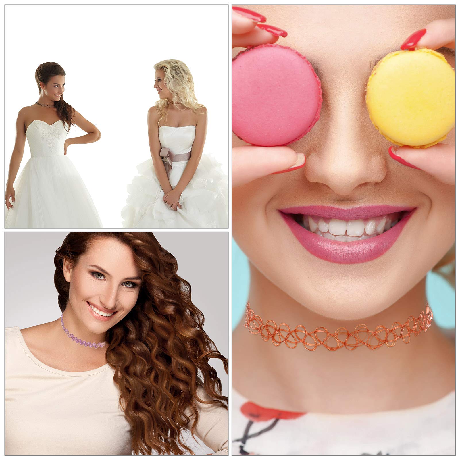 Collana elastica, 24 pezzi, collana per tatuaggi, collana arcobaleno, set per donne, ragazze e ragazzi